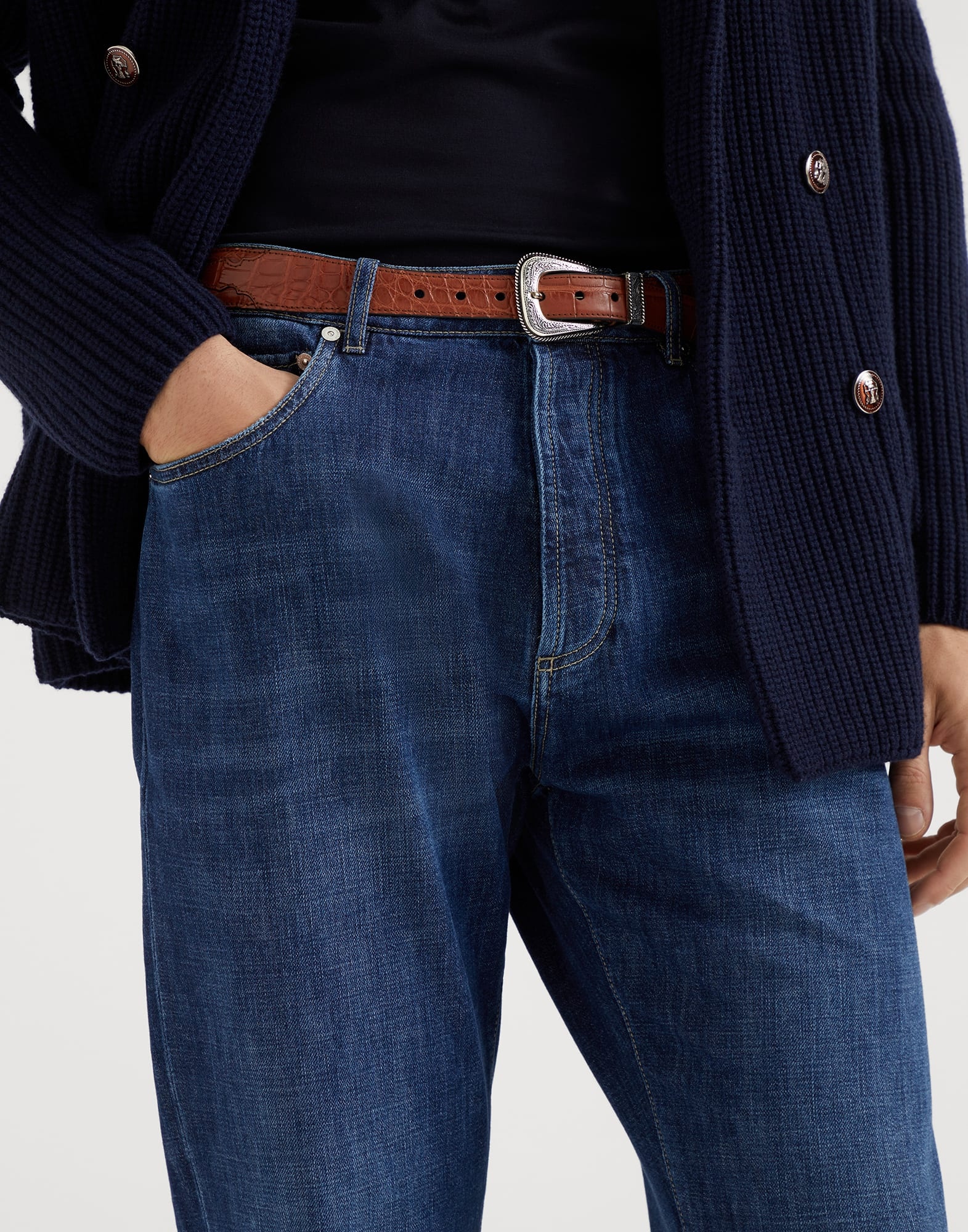Lightweight denim leisure fit five-pocket trousers - 3