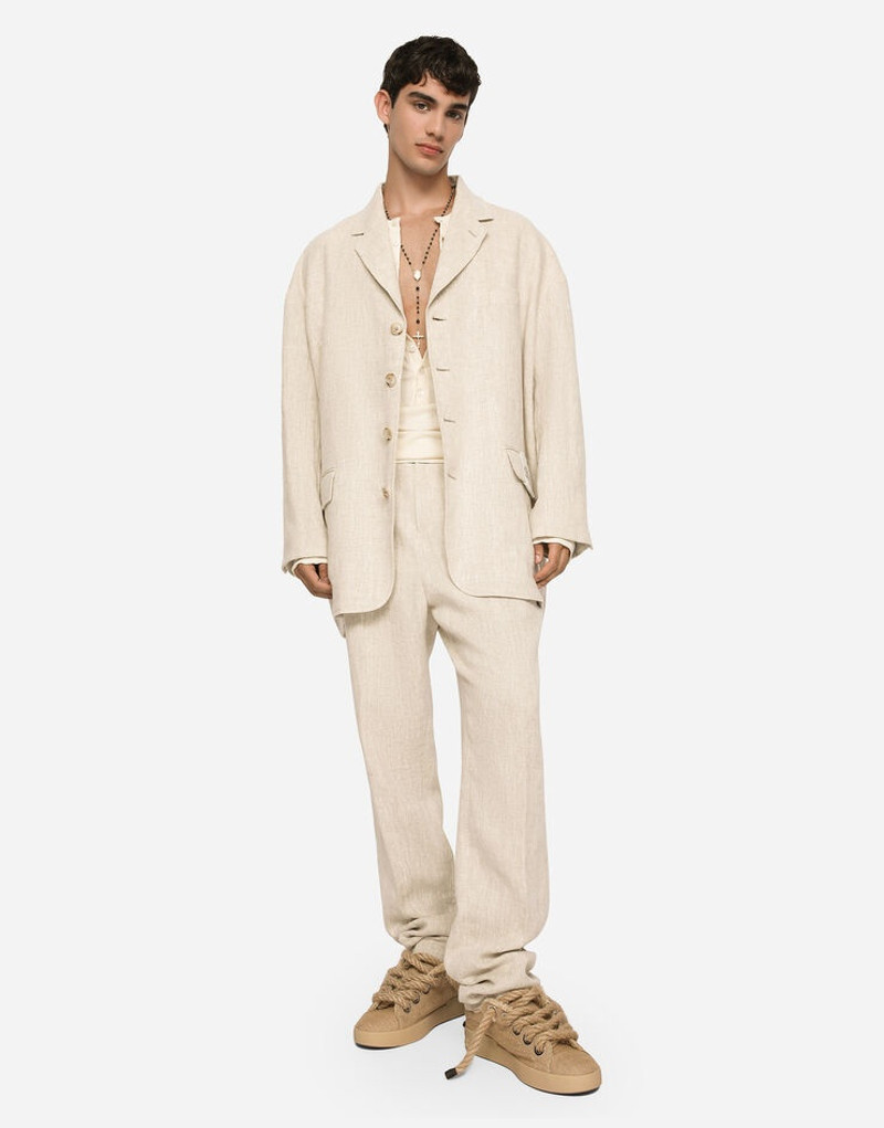 Oversize single-breasted linen and viscose jacket 3
