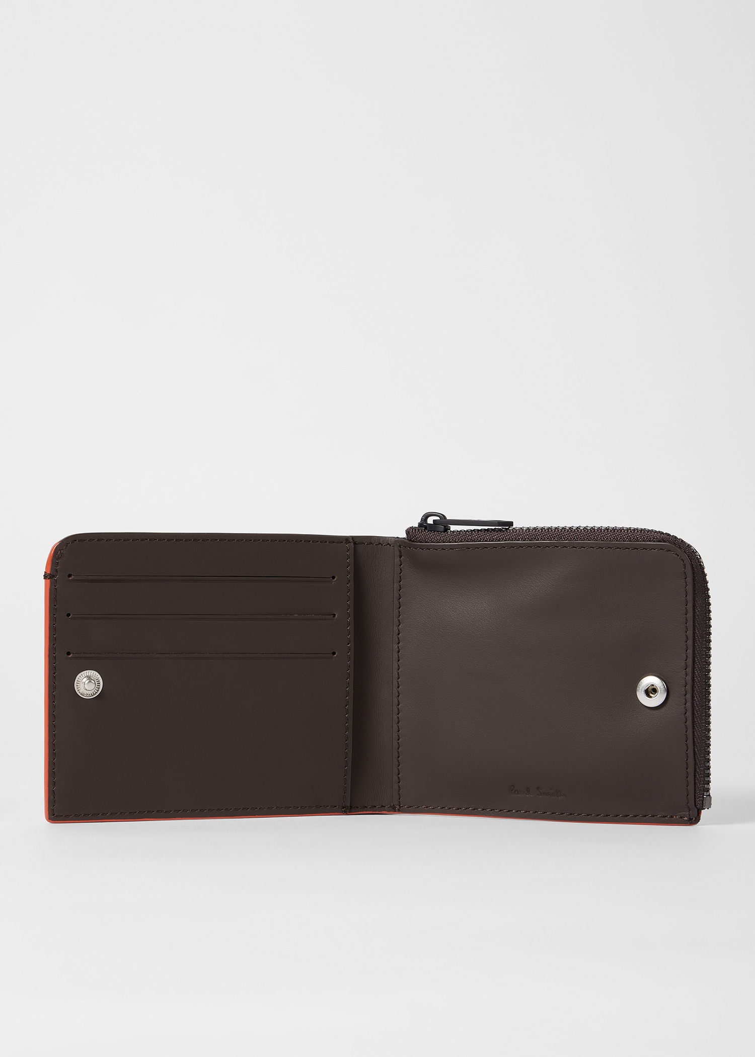 Brown Leather 'Contrast Logo' Billfold and Coin Wallet - 3