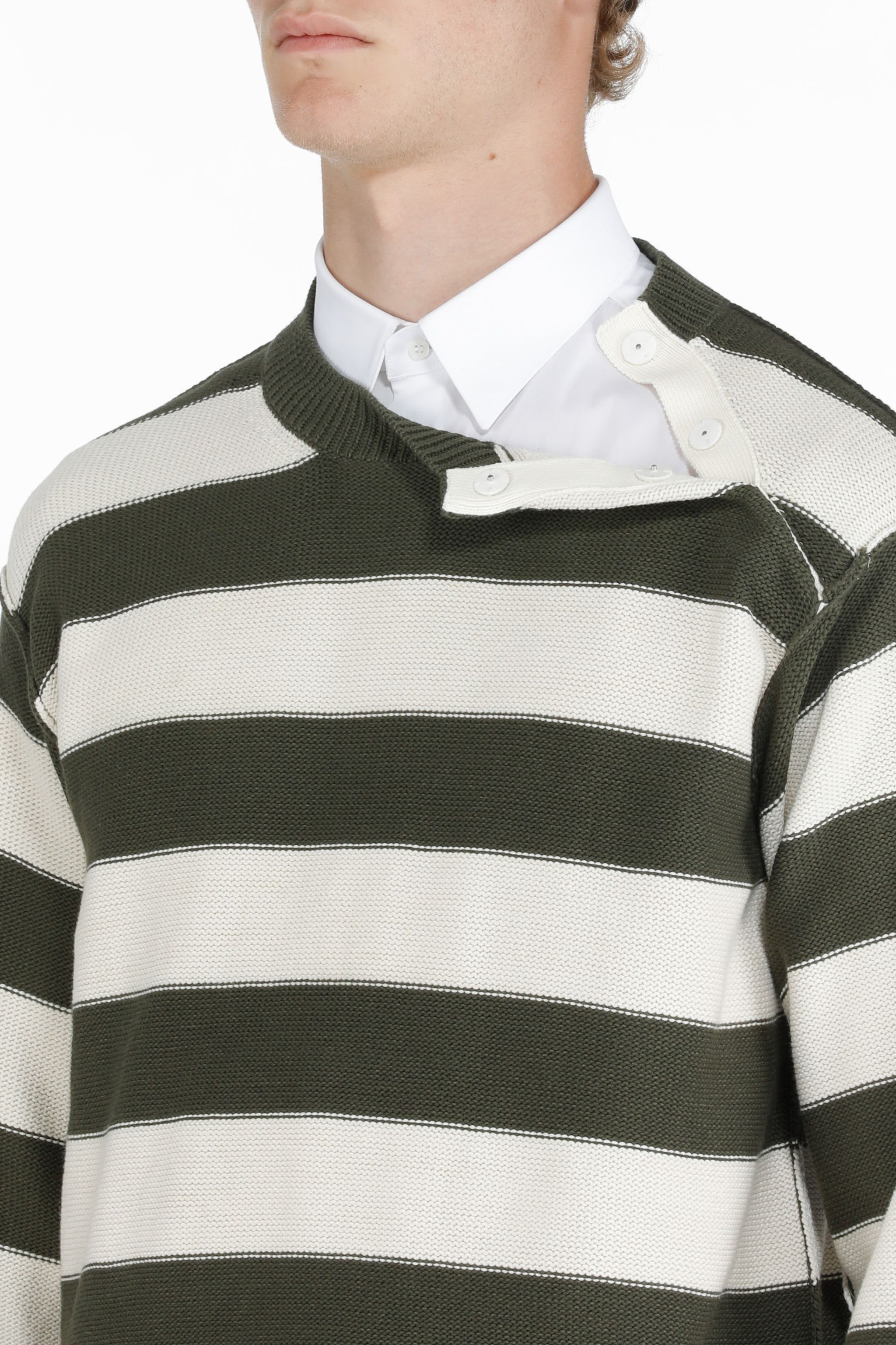 BUTTON-SHOULDER STRIPED SWEATER - 5