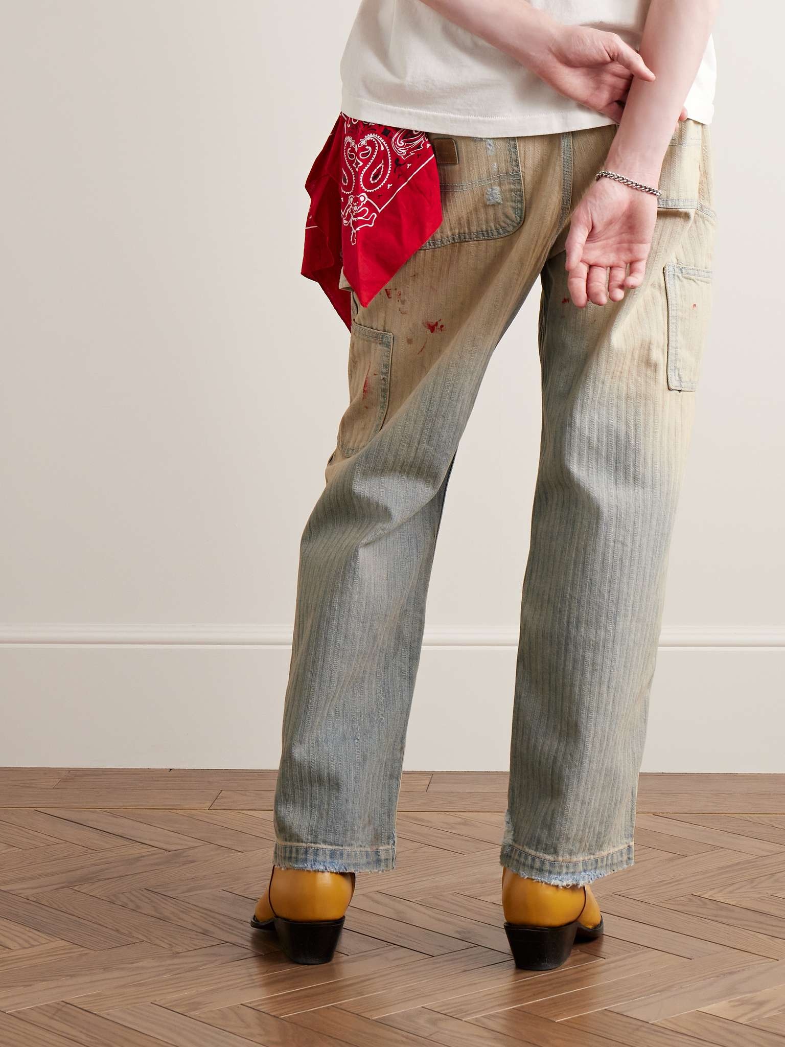 Straight-Leg Paint-Splattered Distressed Herringbone Jeans - 4
