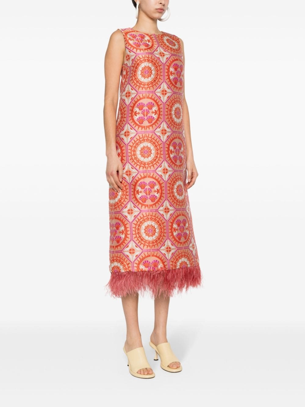 Column feathered midi dress - 3