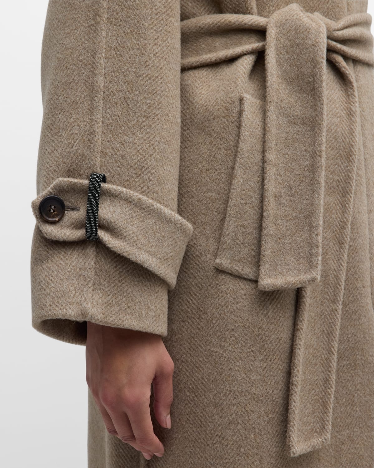 Cashmere and Wool Belted Herringbone Coat - 6