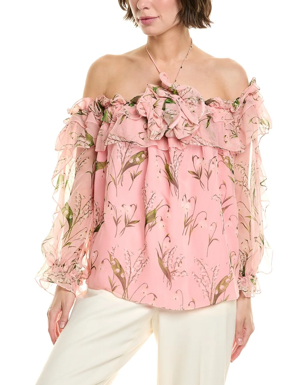Carolina Herrera Ruffle Silk Top - 1