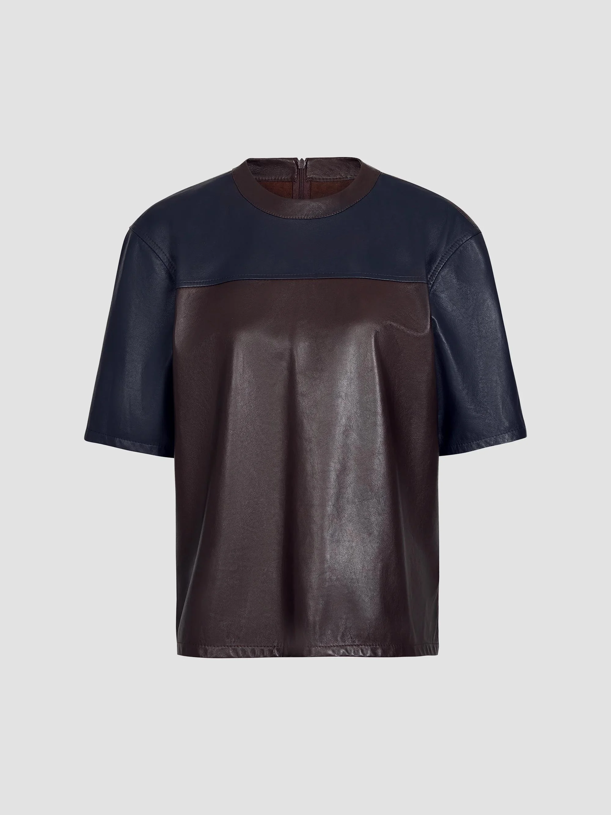Women's Two-Tone Leather T-Shirt - Midnight Dark Chocolate - 1