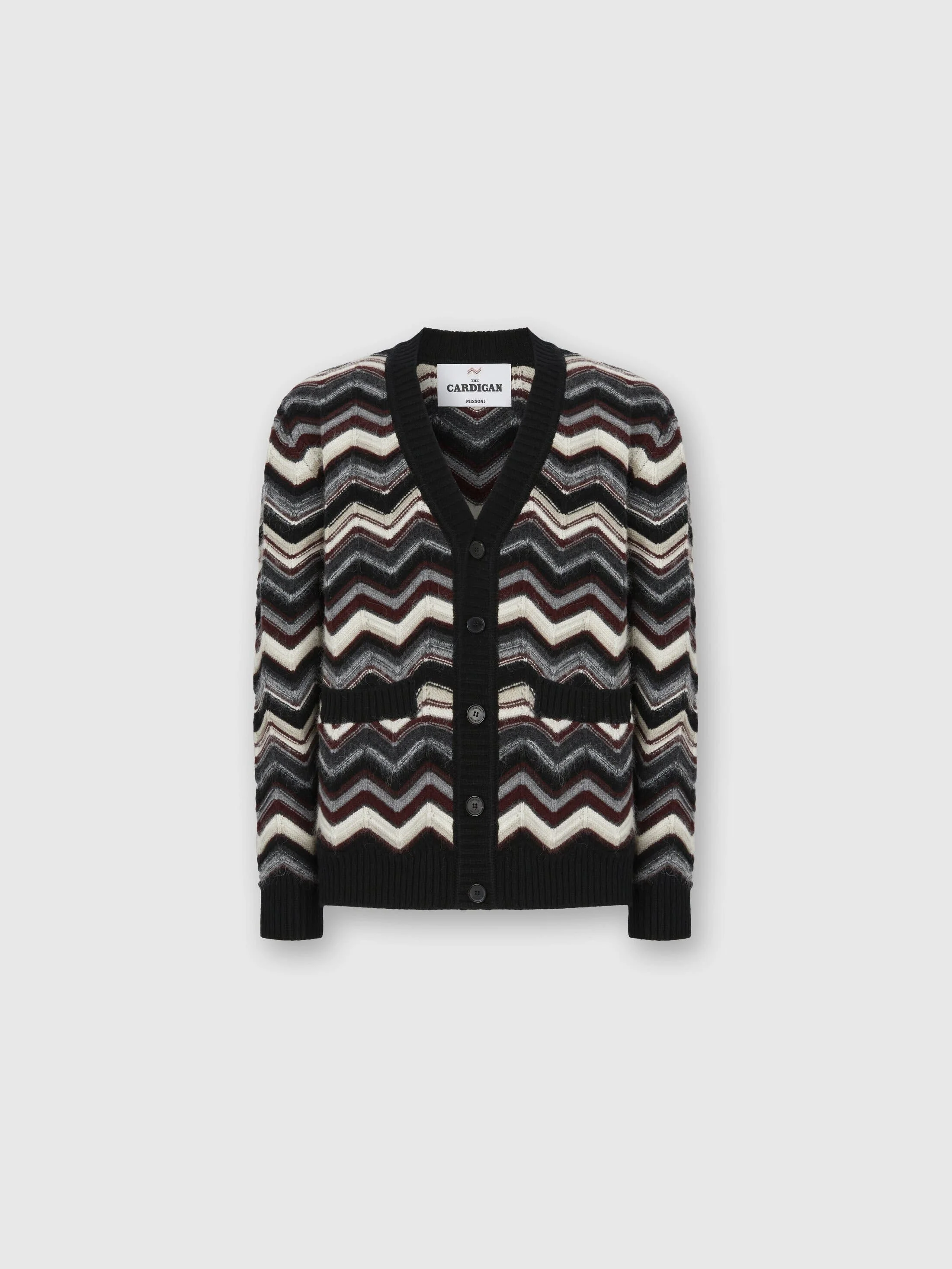 Missoni The Cardigan In Wool And Alpaca With Zigzag in Grey & Burgundy at Nordstrom - 1