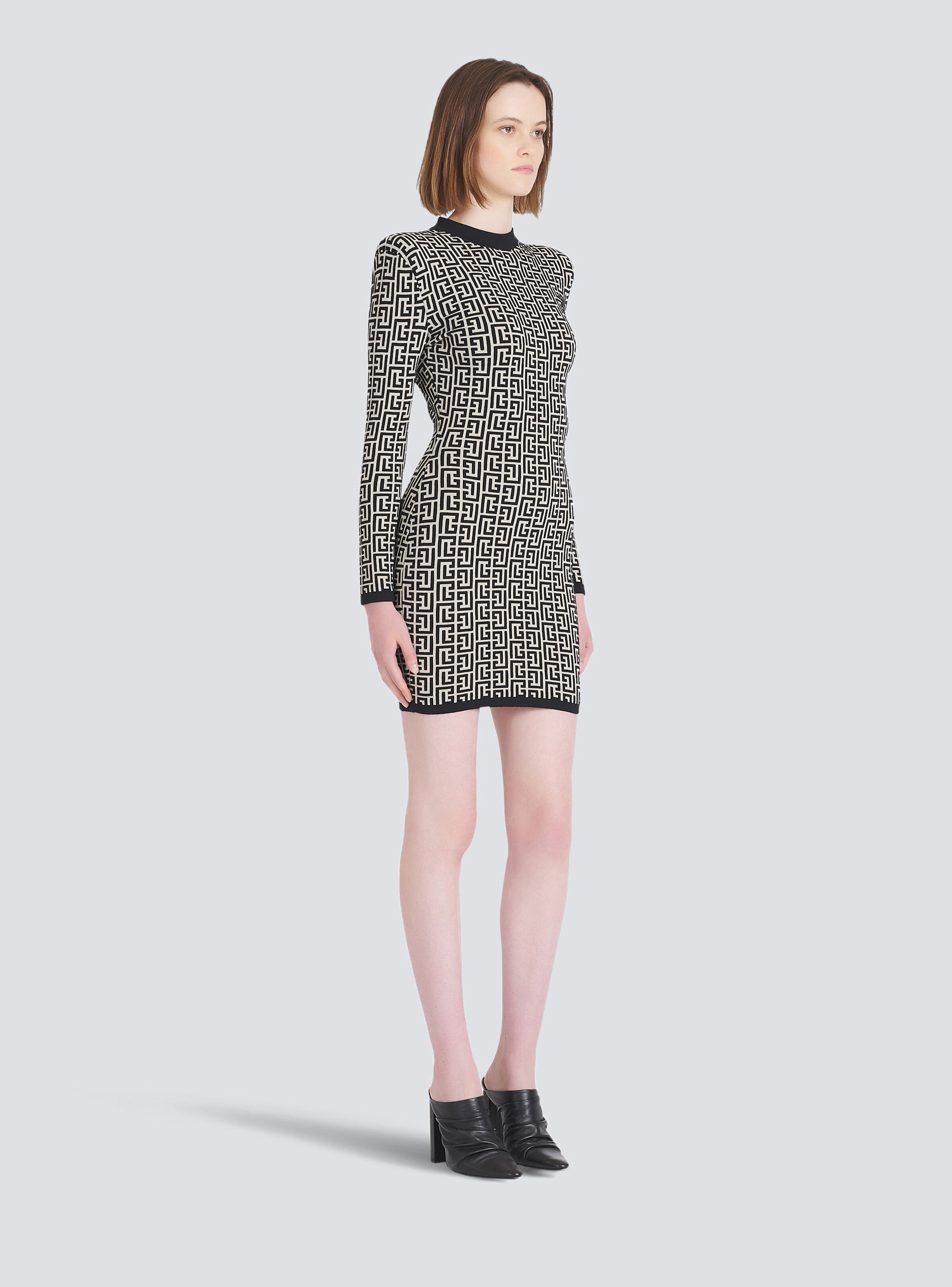 Short bicolor jacquard dress with Balmain monogram - 5