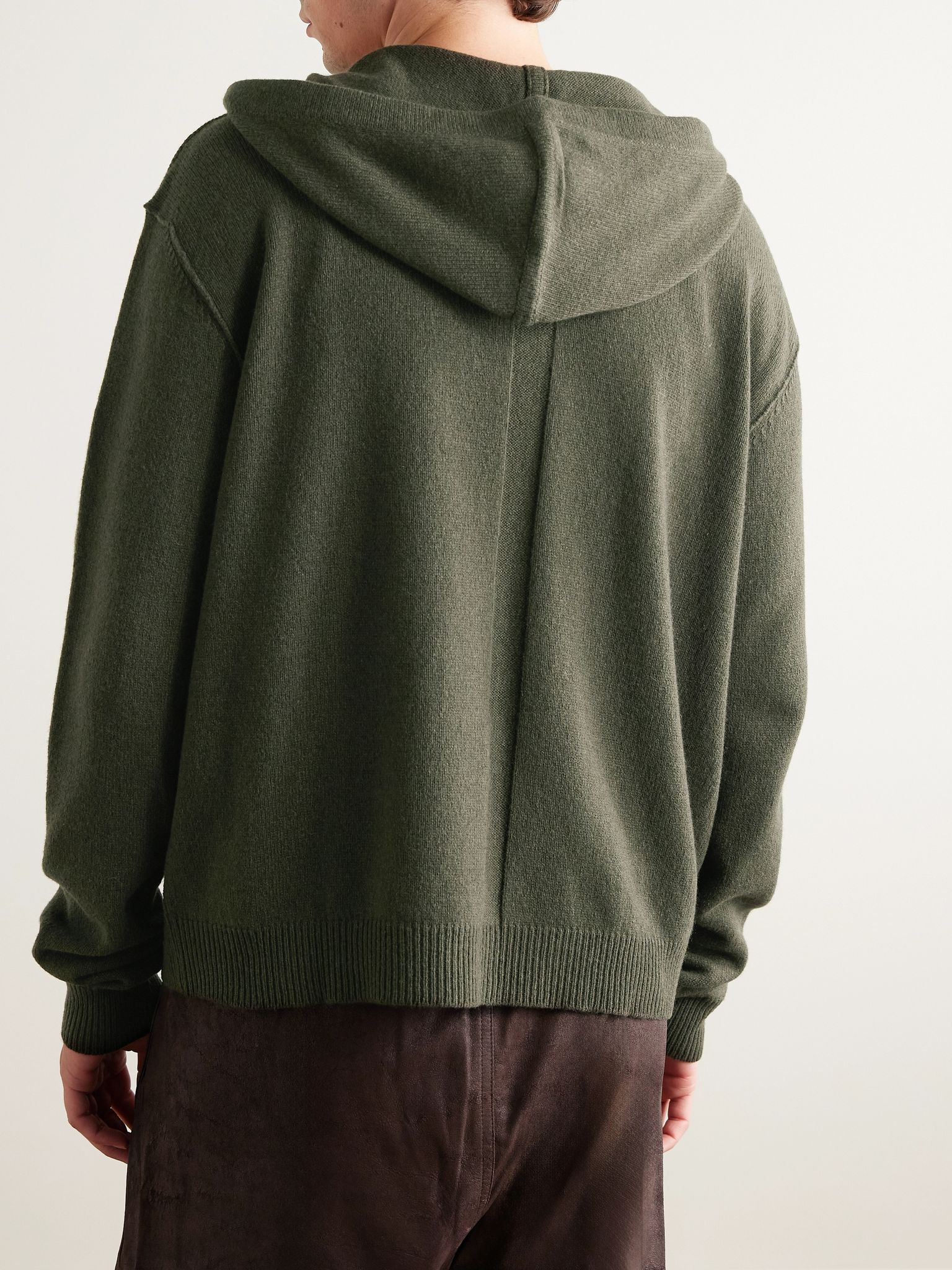 Boiled Cashmere and Wool-Blend Zip-Up Hoodie Green - 3
