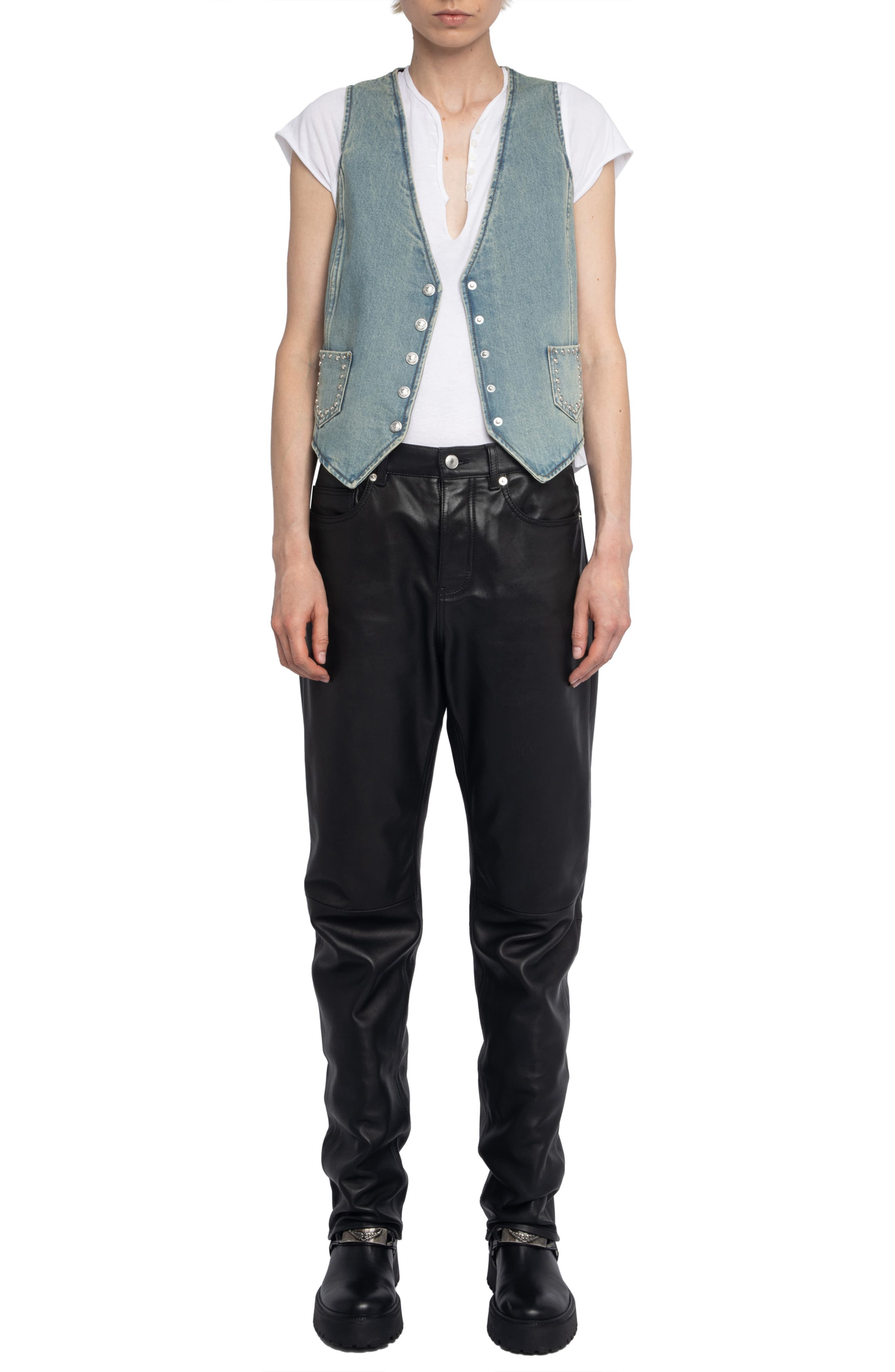 Zadig & Voltaire Stud Detail Denim Vest in Light Blue at Nordstrom - 5
