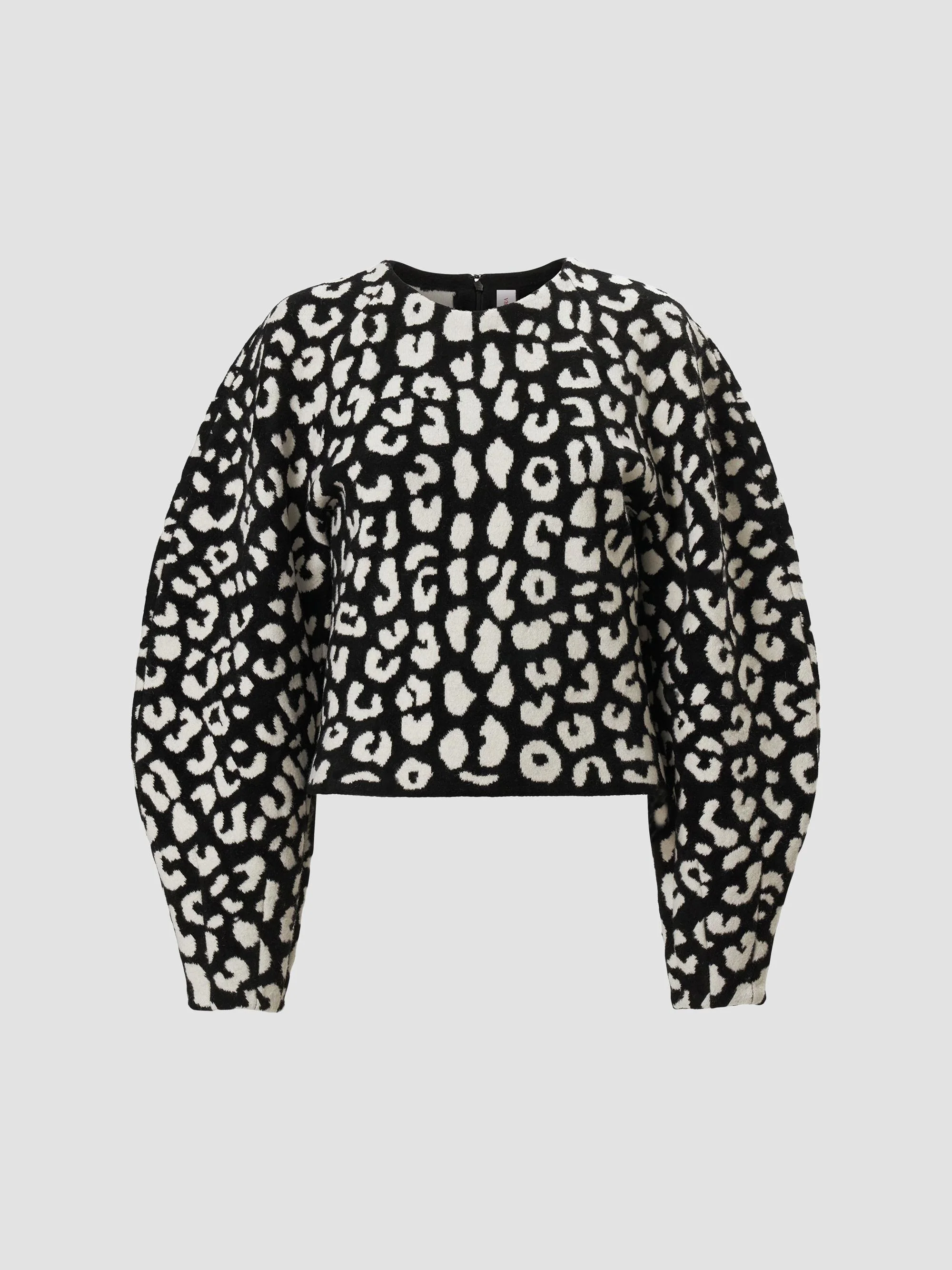 Women's Leopard Chenille Puff-Sleeve Sweater - Black Multi - 1