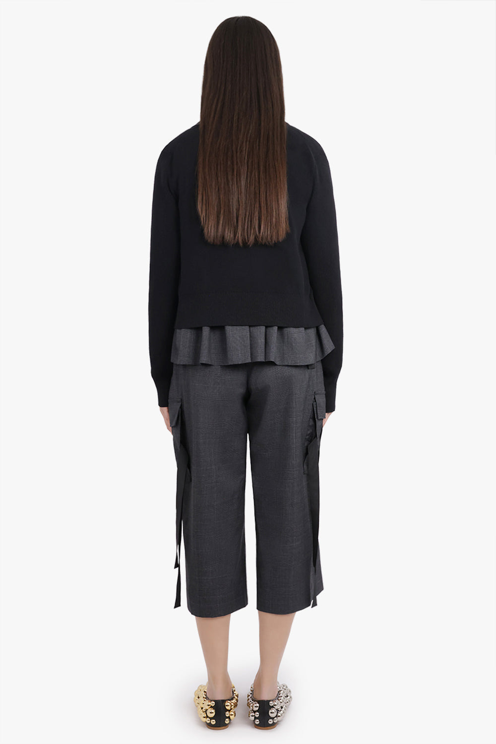 GLEN CHECK PRINT JACKET WITH KNIT CARDIGAN OVERLAY | BLACK/GREY - 6