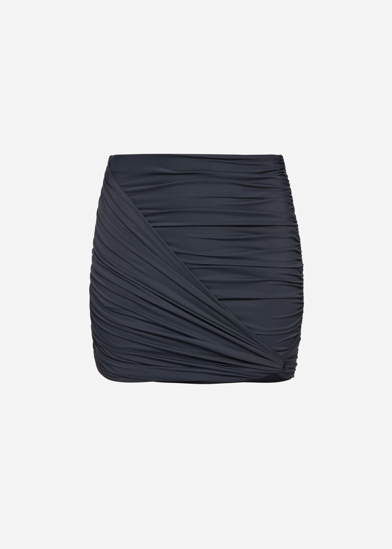 Draped mini swim skirt in grey 1