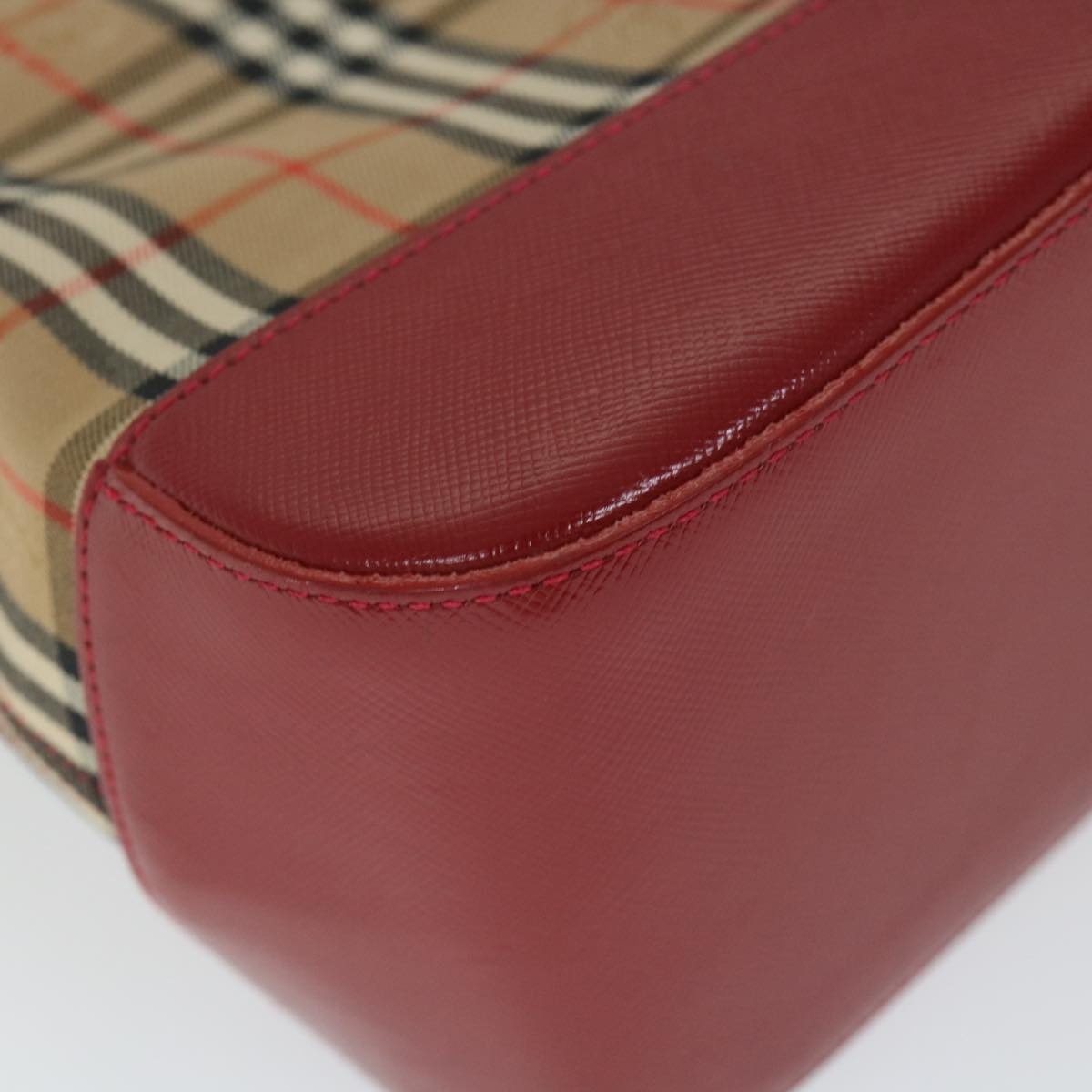 Burberry Nova Check Hand Bag Nylon Canvas Beige Red - 15