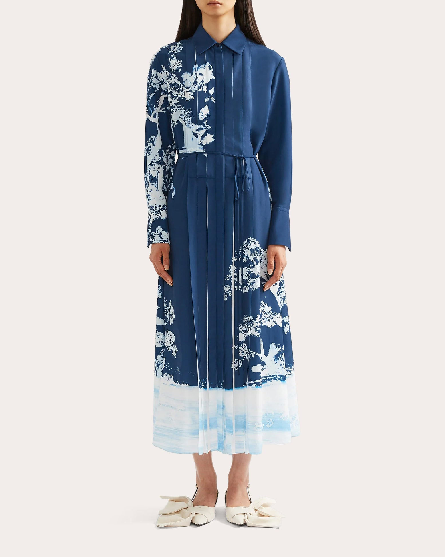 Pleated Floral-Print Midi Crepe Shirt Dress - 3