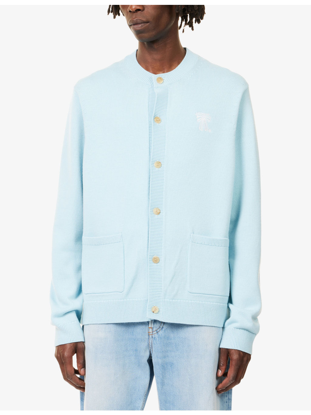 Embroidered-Logo Patch-Pocket Knitted-Wool Cardigan - 3