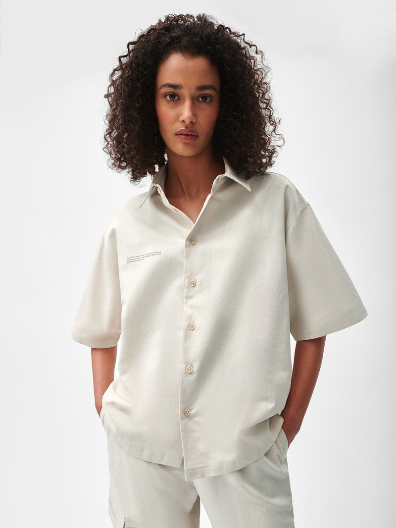 PANGAIA Womens Organic Cotton Linen Short Sleeve Shirt - Limestone outlook