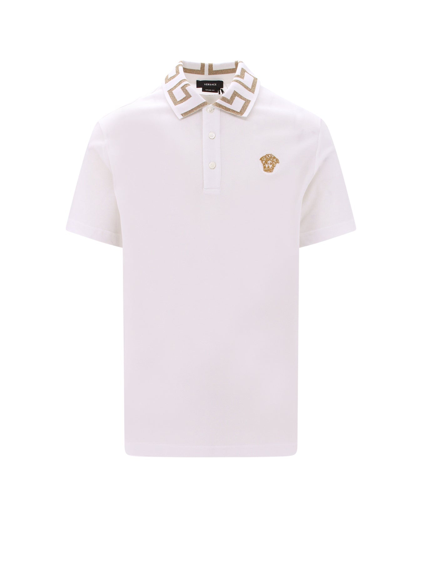 Cotton polo shirt with Medusa patch - 1