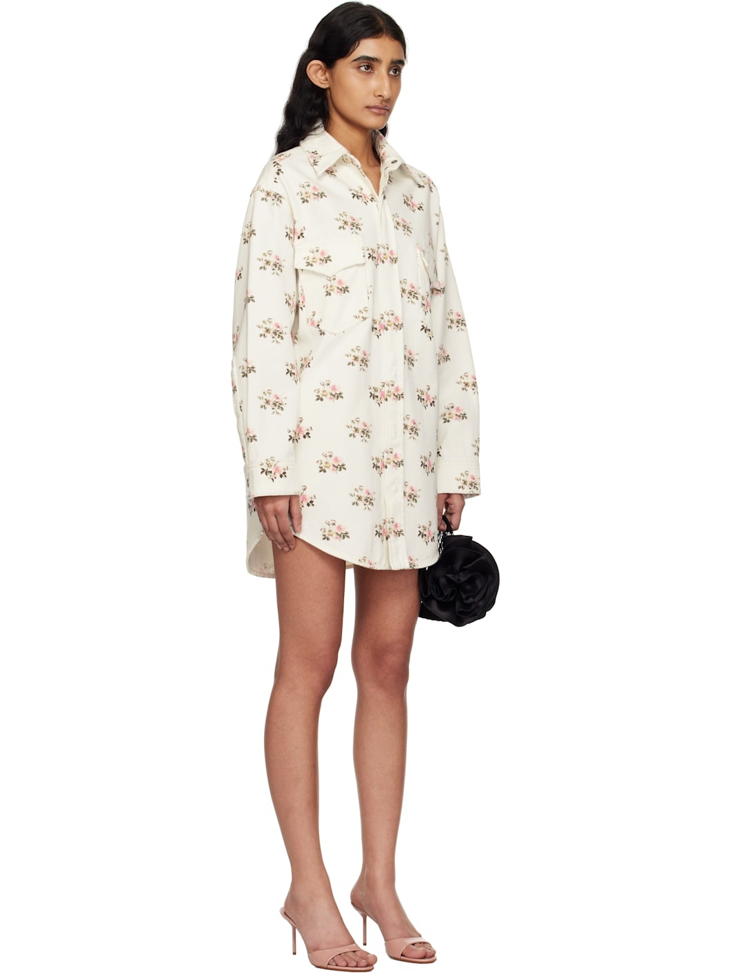 White Printed Denim Overshirt - 2