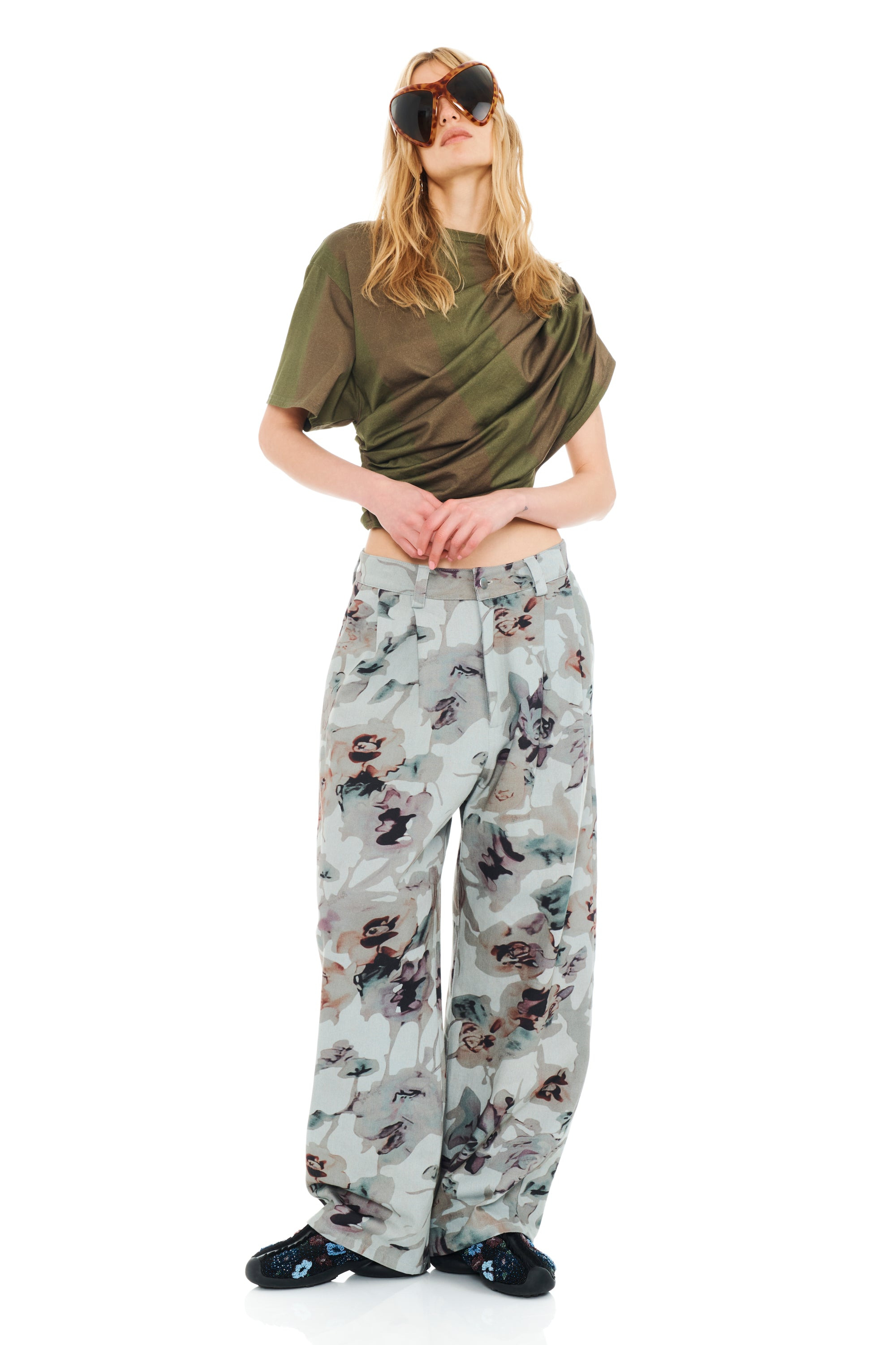 BEIGE WATERCOLOR ROSES CATCHFLY PANT - 2