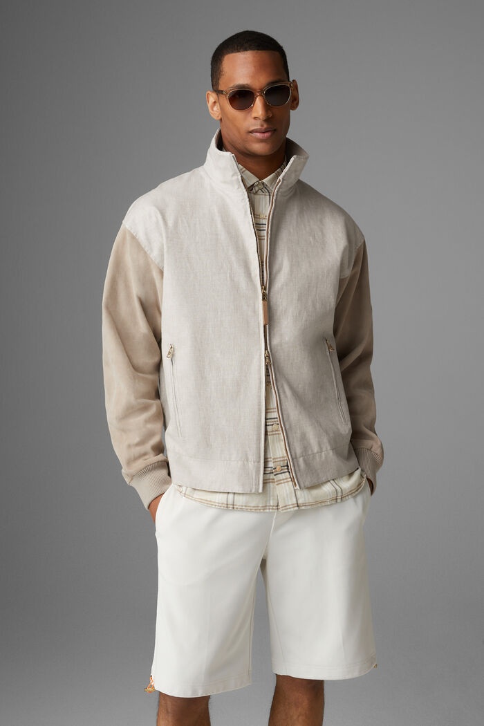 Paolo Linen and leather blouson in Sand - 2