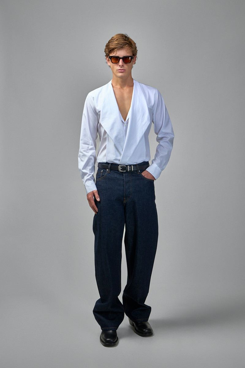 Dries Van Noten Curlbitt Bow Neck Cotton Poplin Shirt outlook