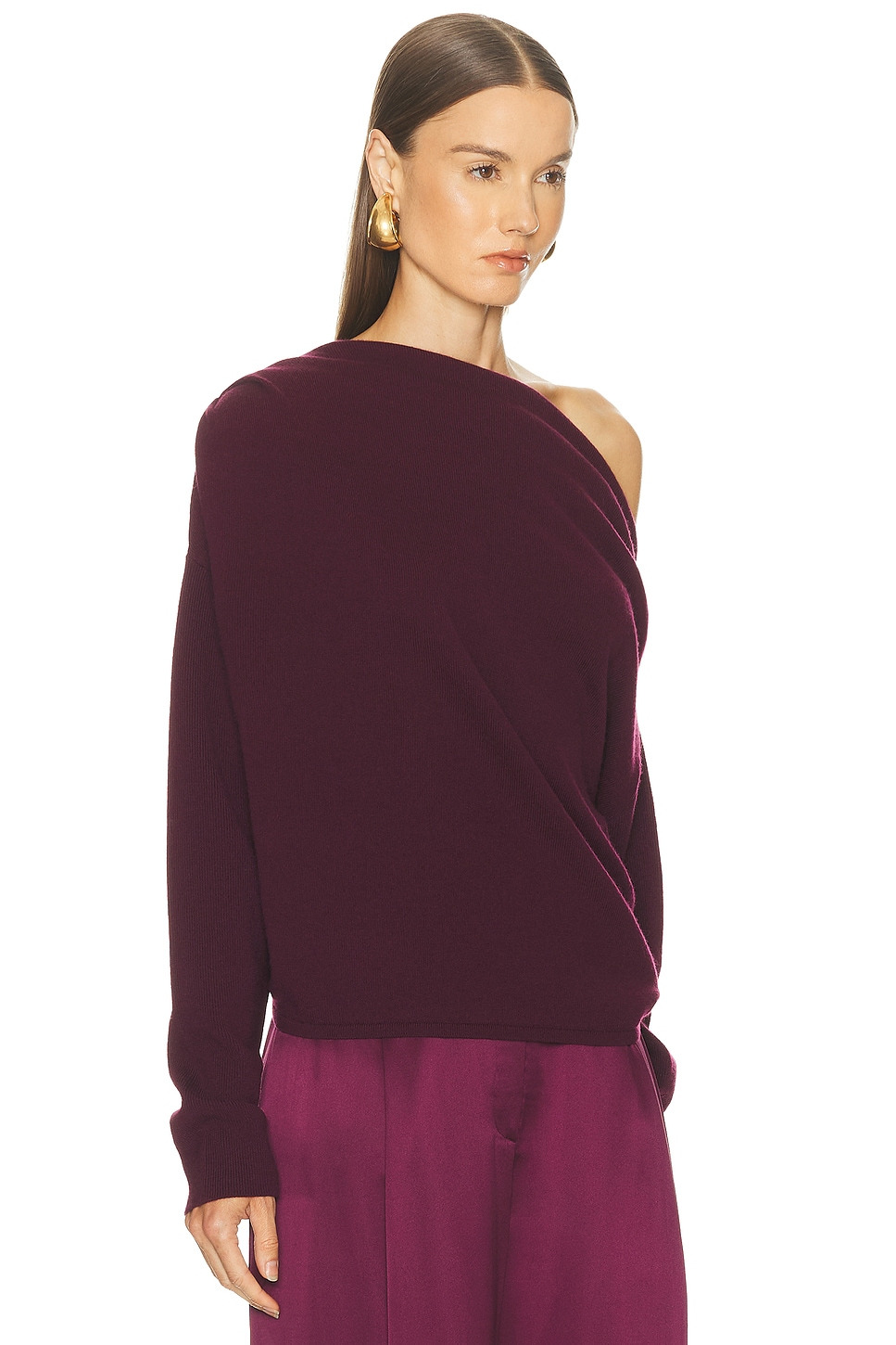 Long Sleeve Asymmetrical Drape Sweater - 2