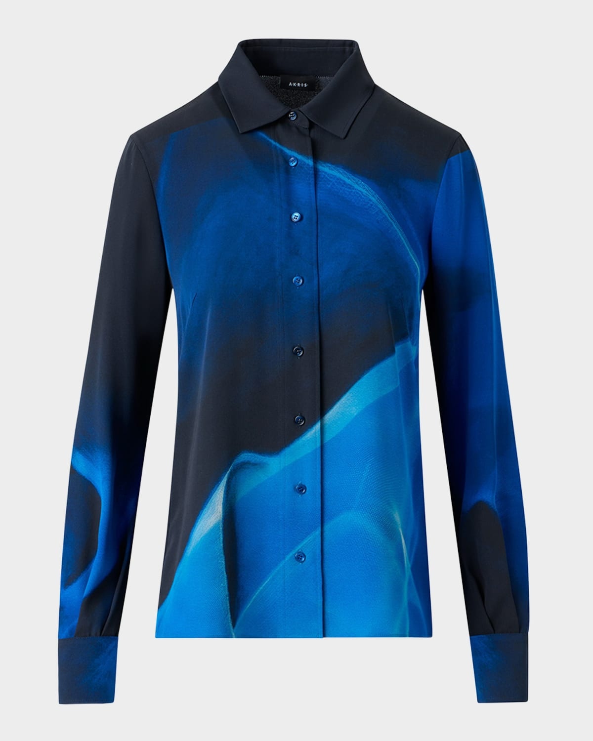 Alysons Cyanotype Print Silk Button-Down Blouse - 1