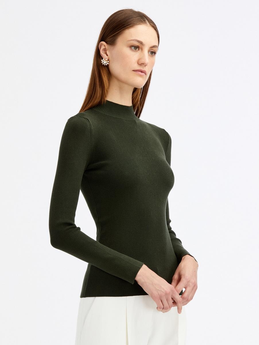 LONG SLEEVE MOCK NECK RIBBED PULLOVER - 1