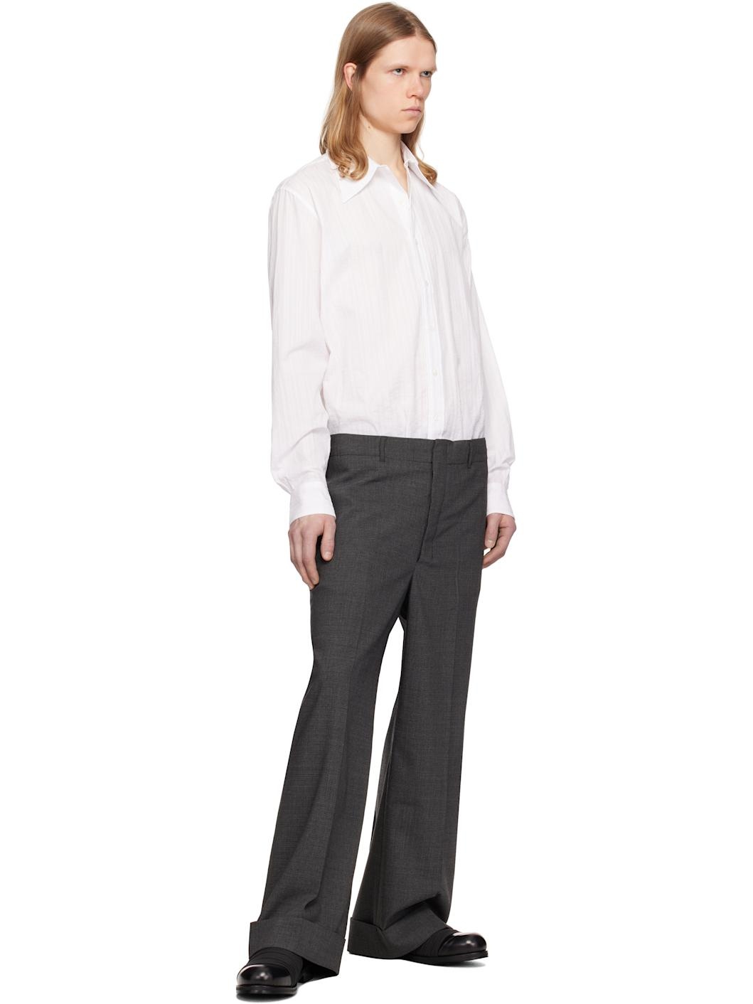 White Seersucker Large Collar Shirt - 4