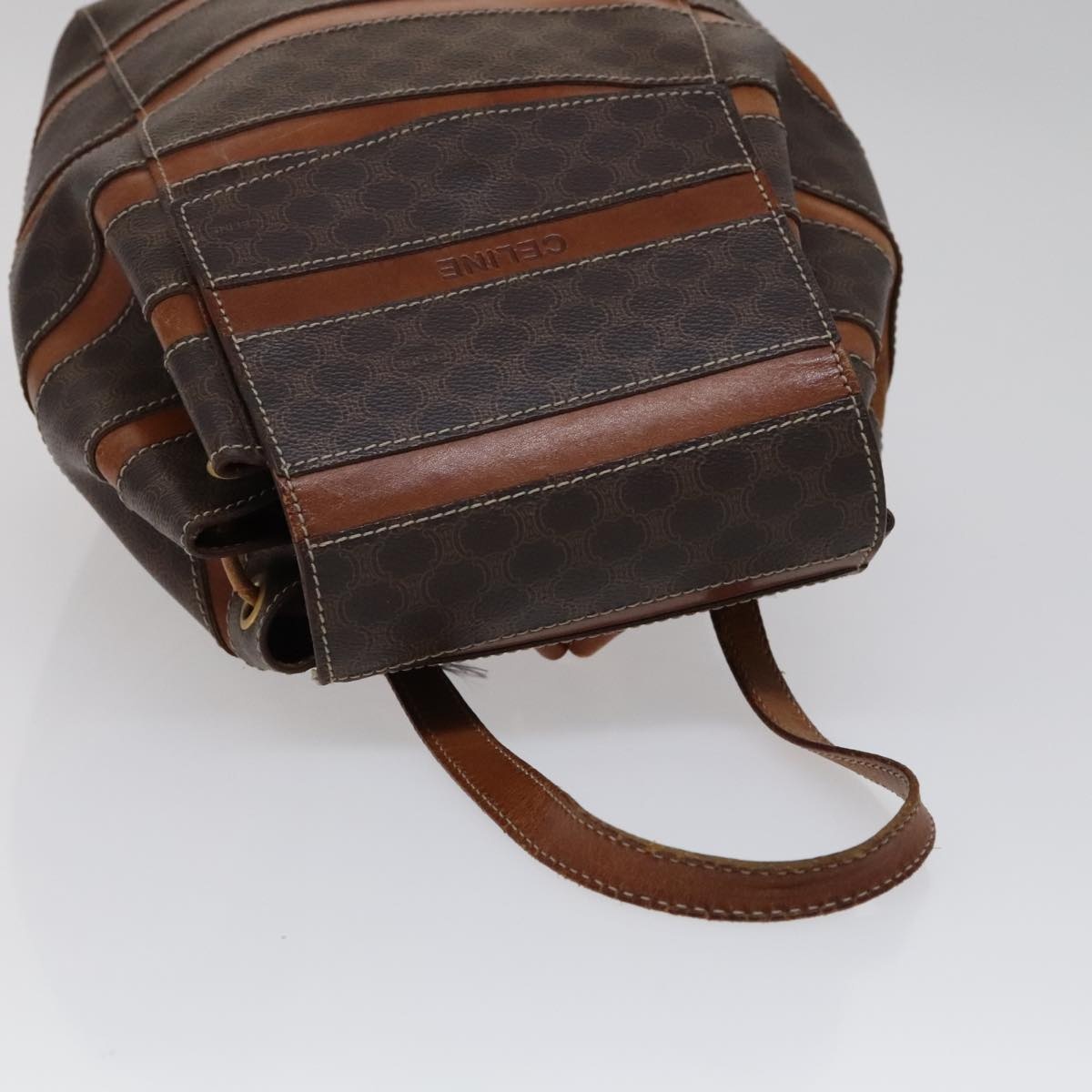 CELINE CELINE Macadam Canvas Backpack Pvc Leather Brown Gold 