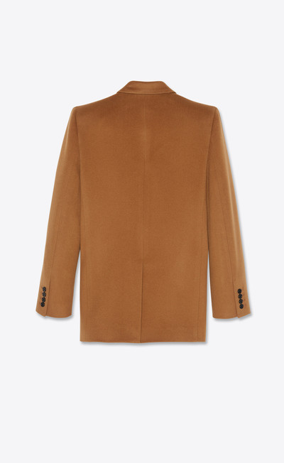 SAINT LAURENT double-breasted square-cut long jacket in wool and cashmere flannel outlook