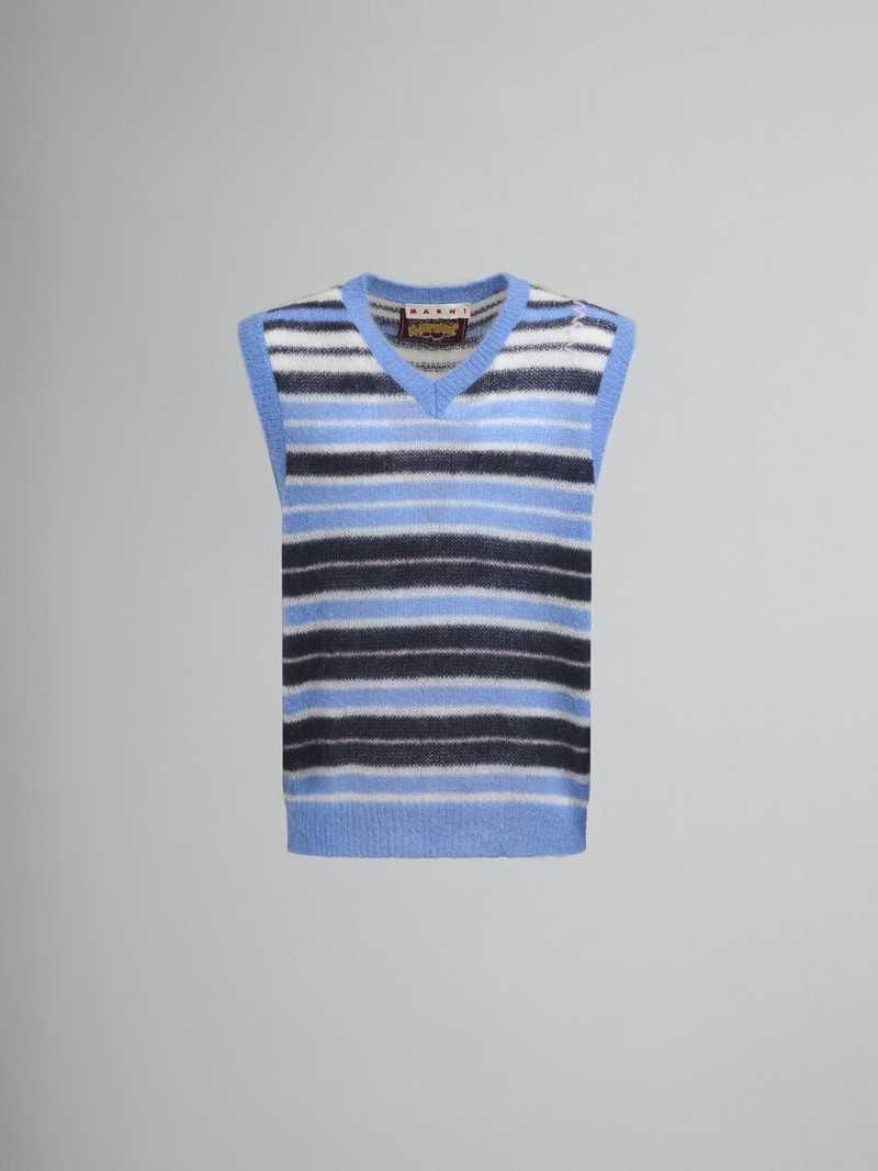 LIGHT BLUE BRUSHED MOHAIR STRIPE GILET - 1
