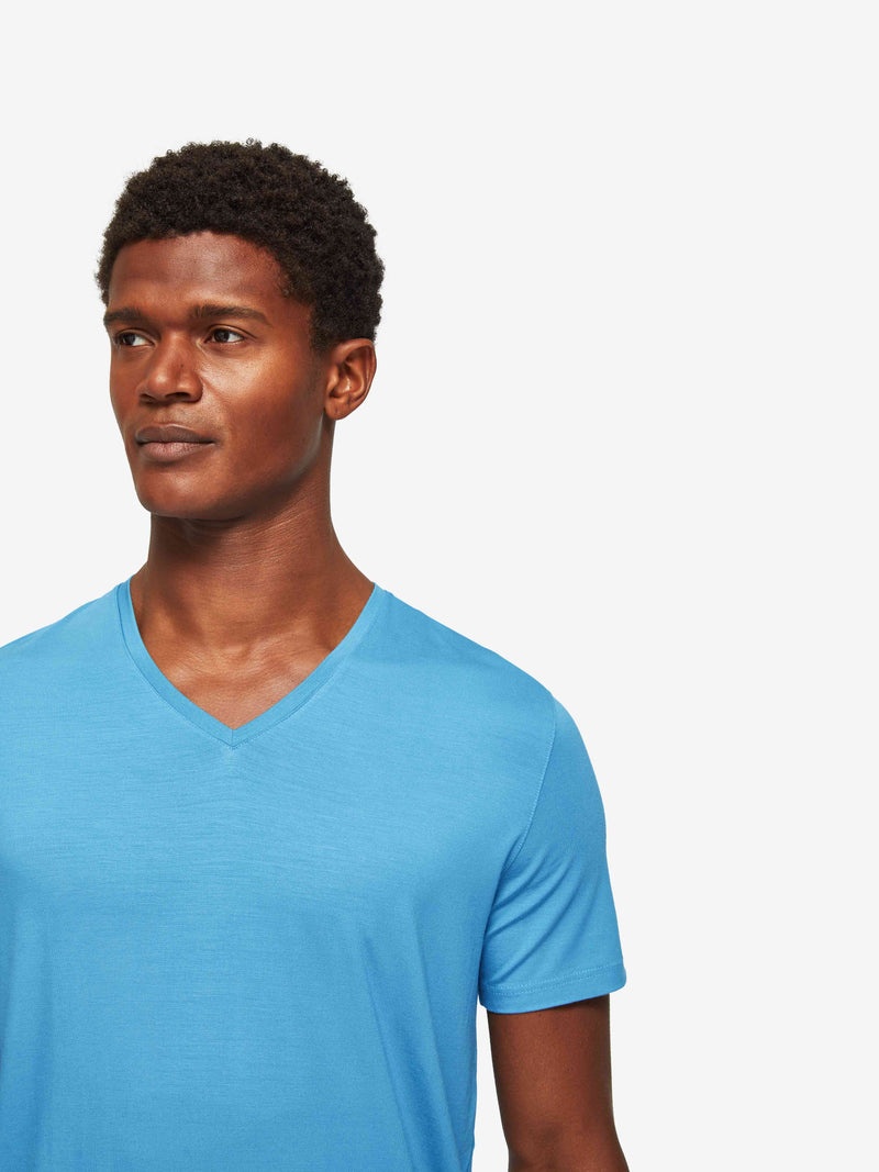 Men's V-Neck T-Shirt Basel Micro Modal Stretch Harbour Blue - 2