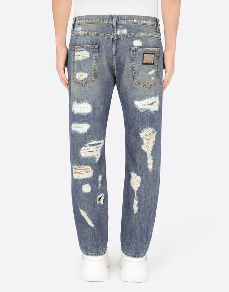 Loose blue wash jeans with rips - 2