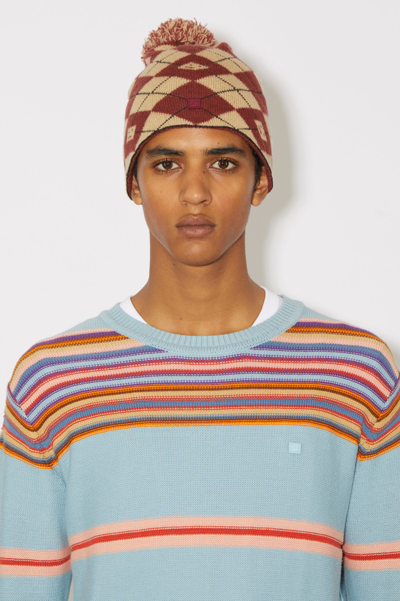 Argyle jacquard beanie - Biscuit beige/deep red 3