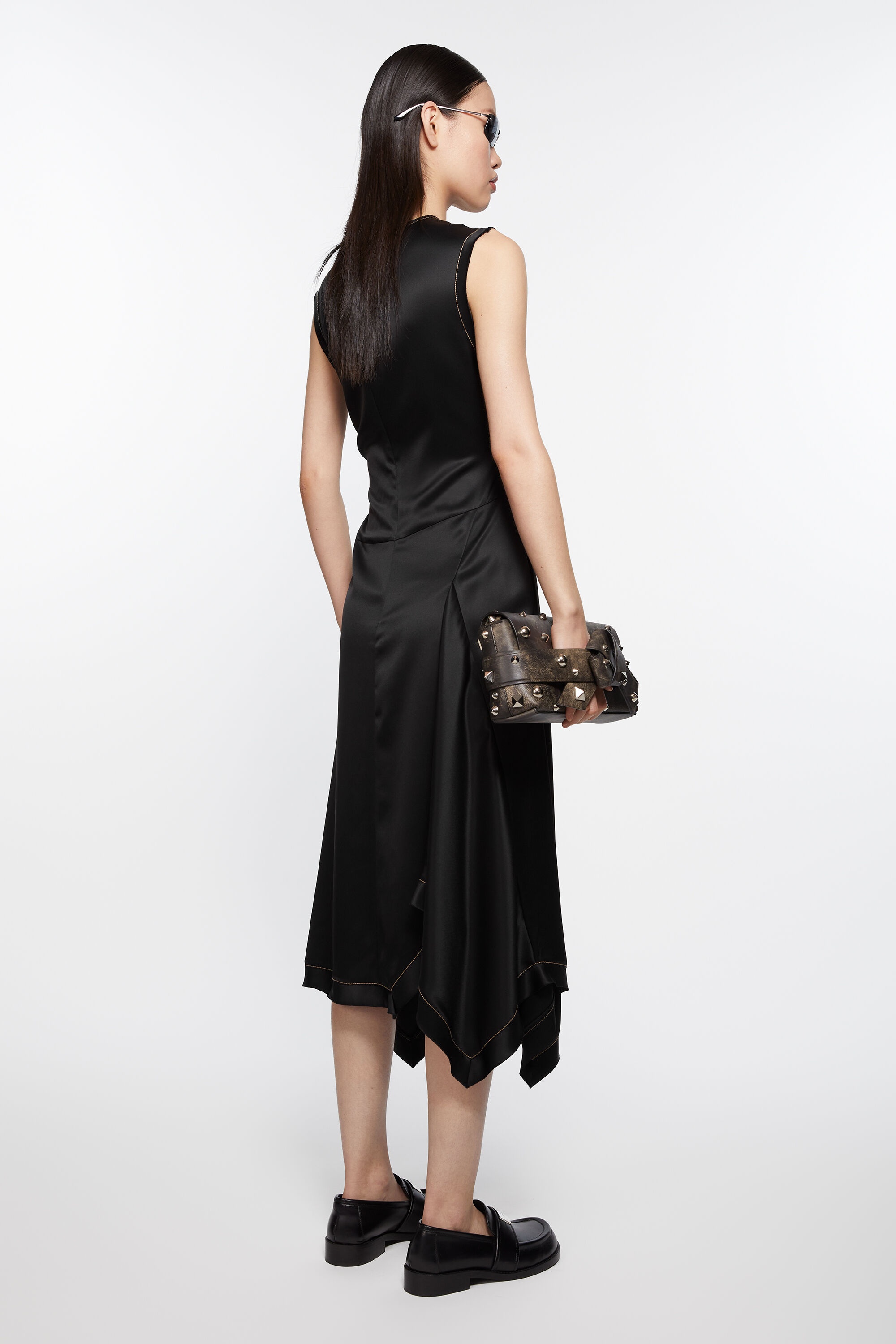 Satin sleeveless dress - Black - 3
