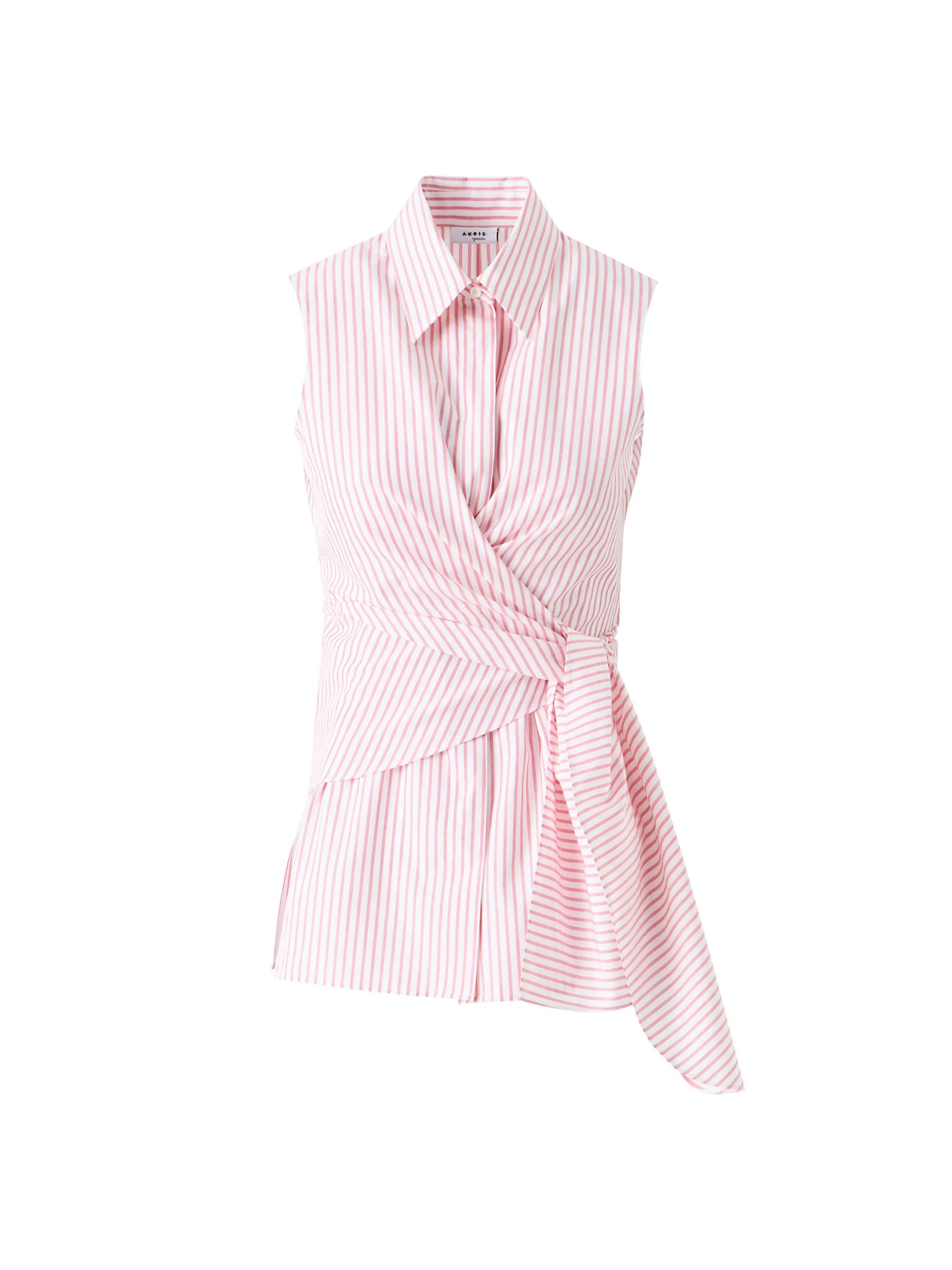 Women's Striped Tie-Detail Cotton Poplin Top - Cream Rose - 1
