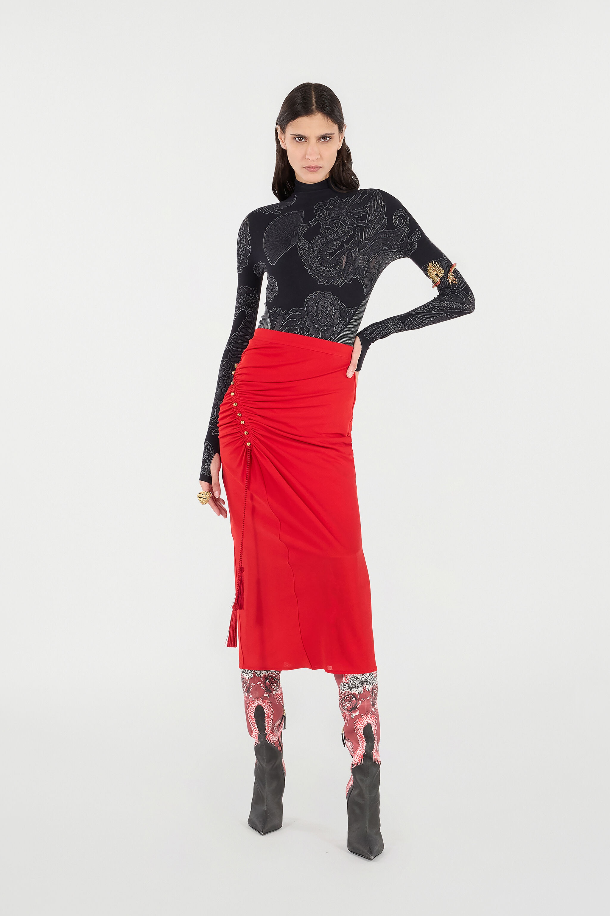 Midi Skirt With Ruched Detail - 2