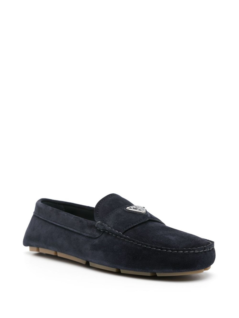 Prada enamel-triangle-logo suede loafers outlook