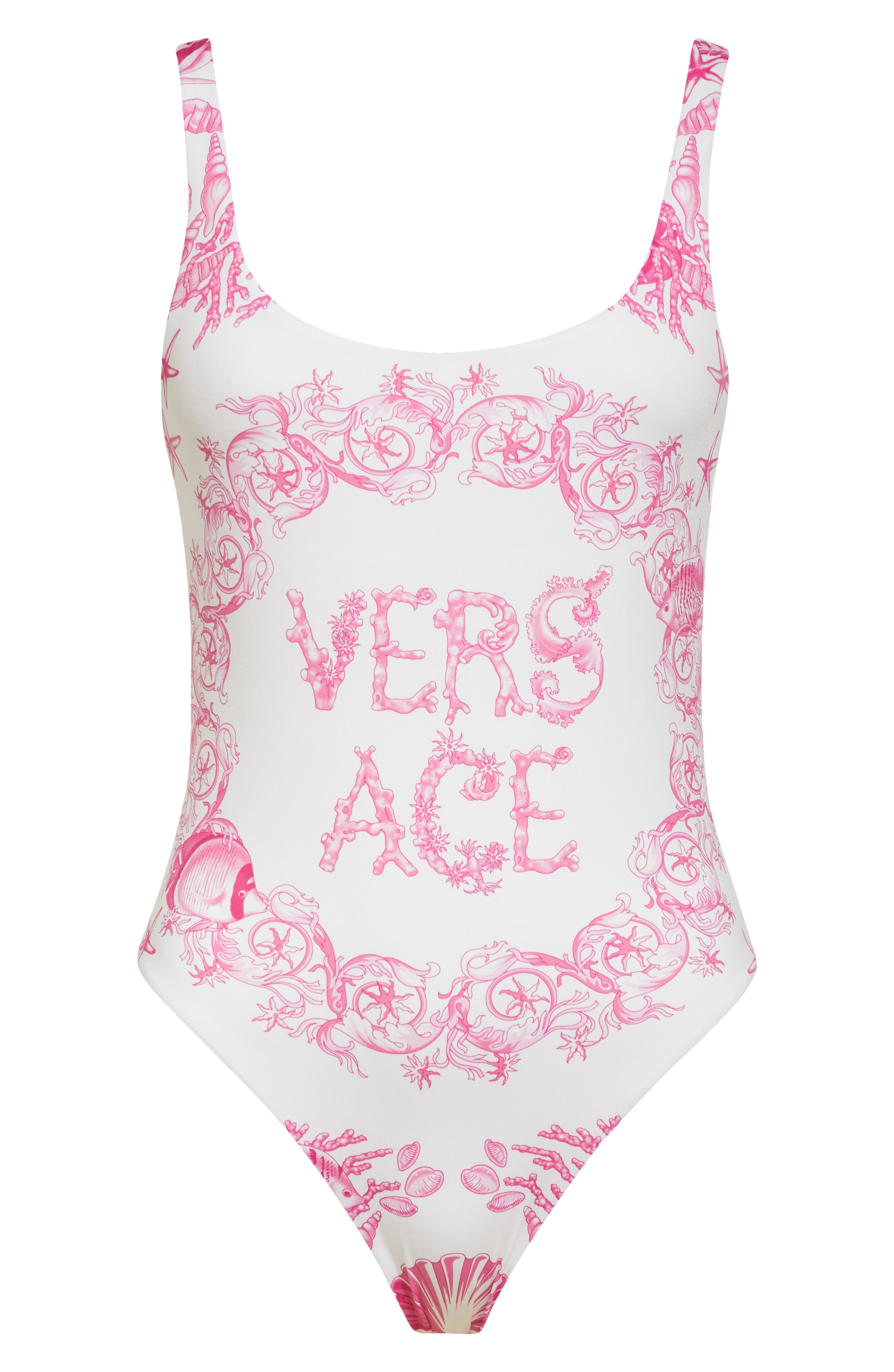 Versace Underwater Barocco One-Piece Swimsuit in Eggshell Dragonfruit at Nordstrom - 6