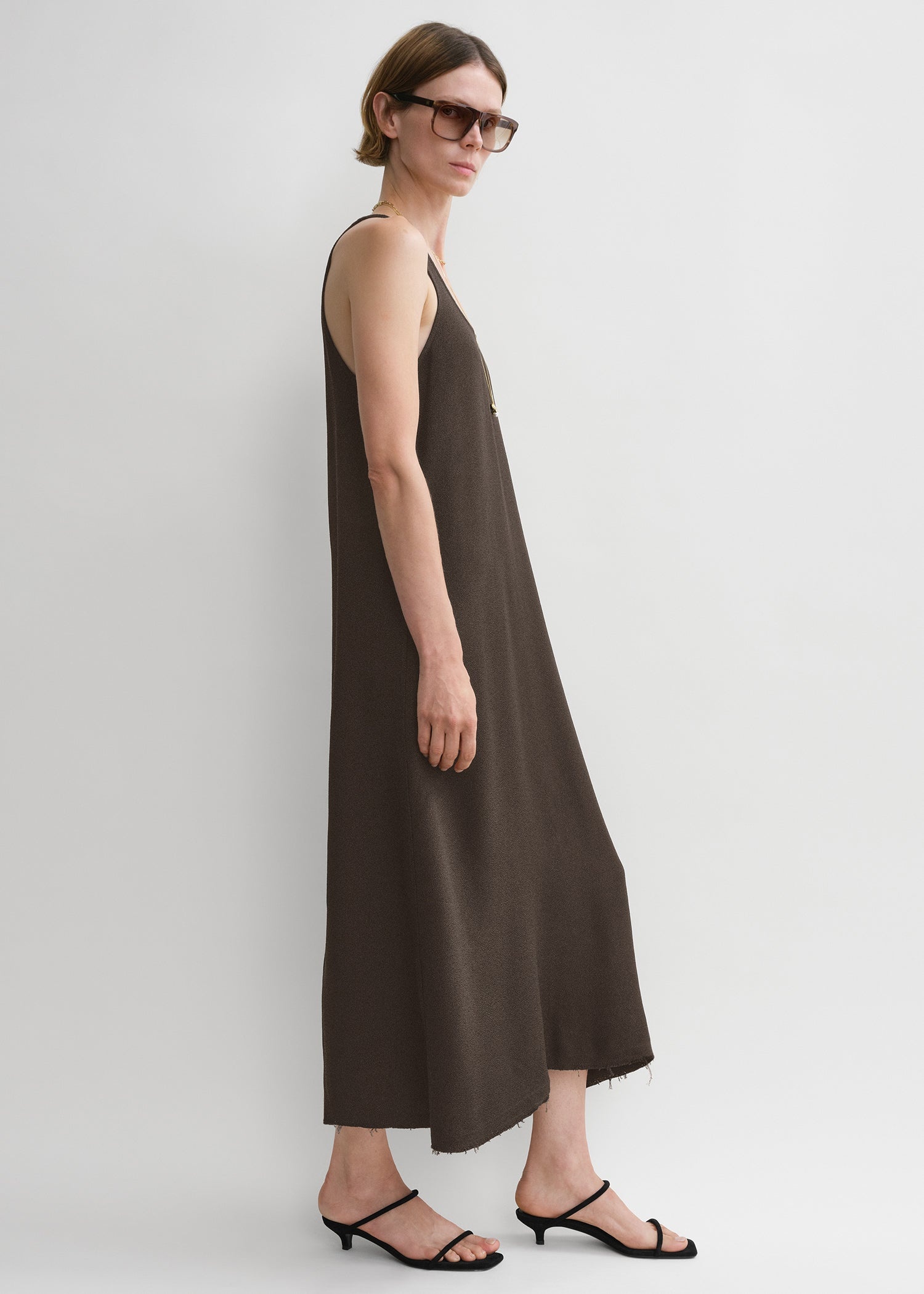 Scoop-neck sablé dress chocolate - 3