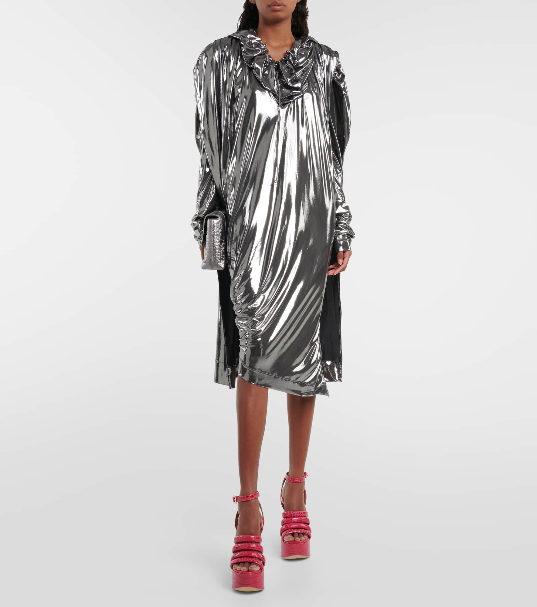 Draped lamé midi dress - 2
