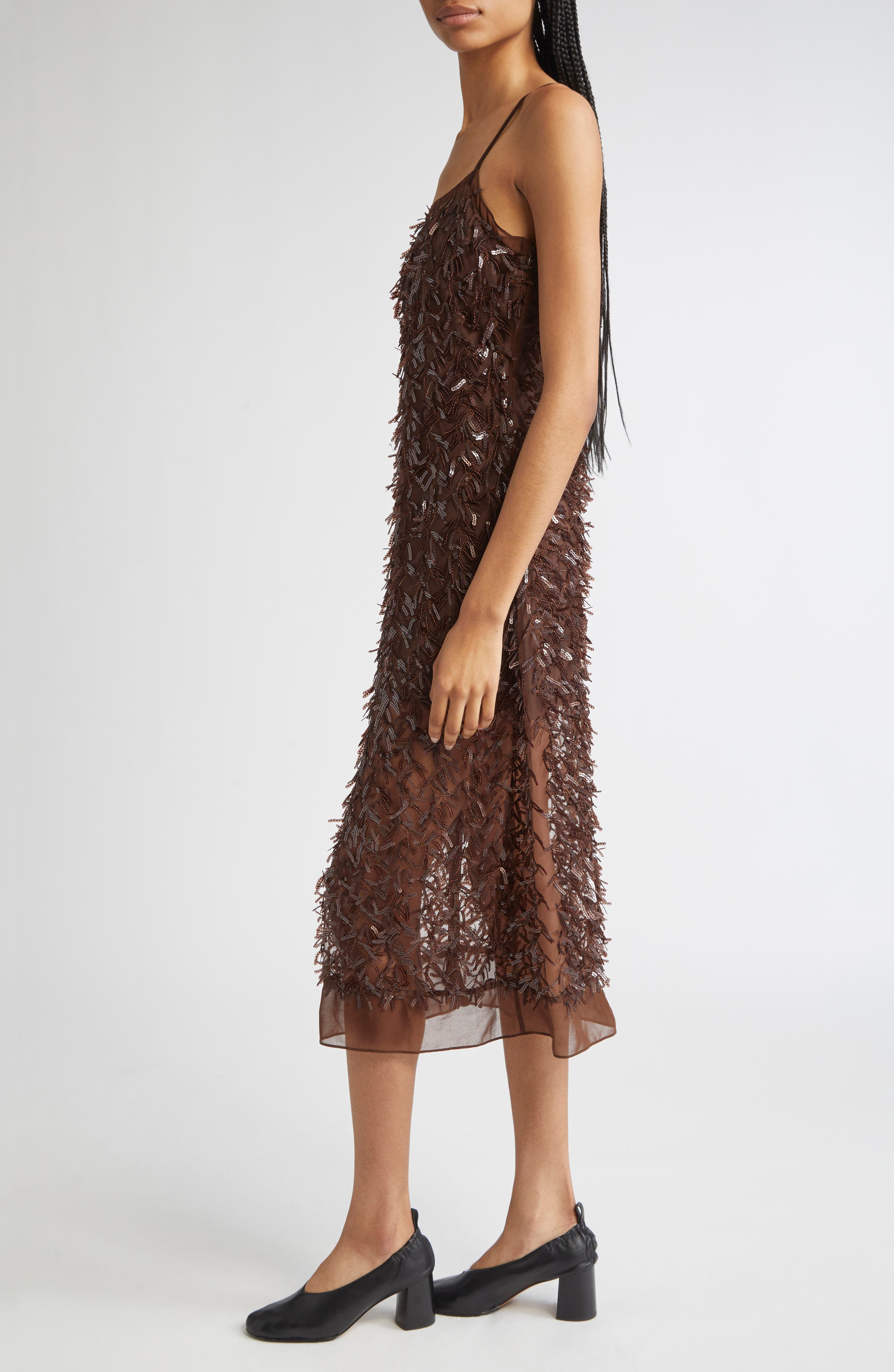 3.1 Phillip Lim Sequin Fringe Slip Dress in Chocolate at Nordstrom - 3