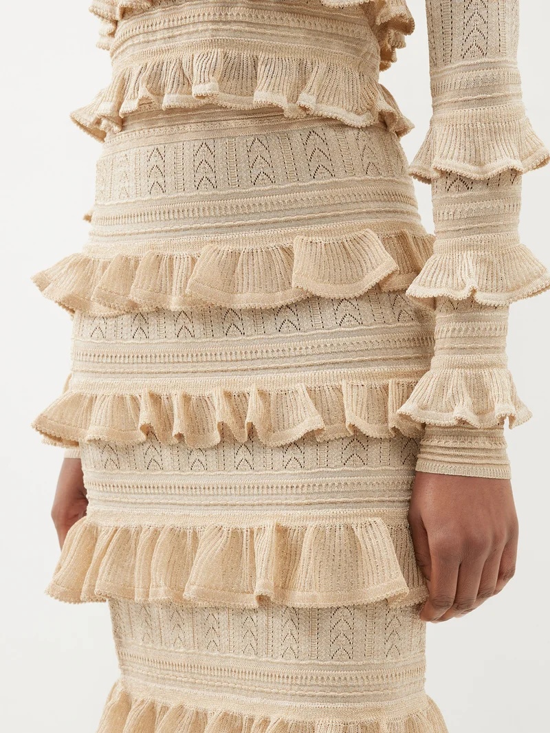 Zimmermann Matchmaker ruffled lurex midi skirt