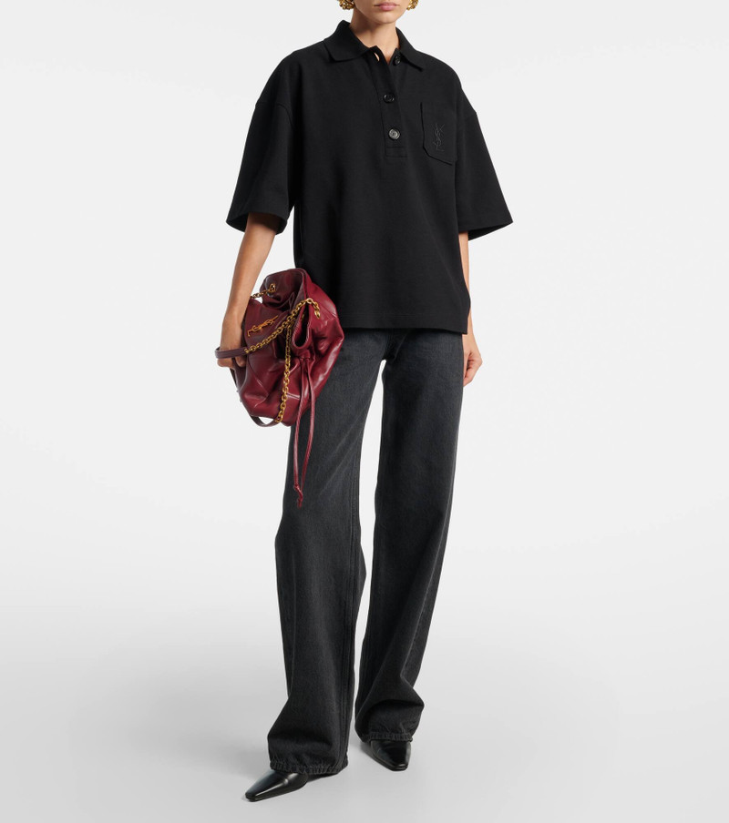 SAINT LAURENT Embroidered oversized cotton polo shirt outlook