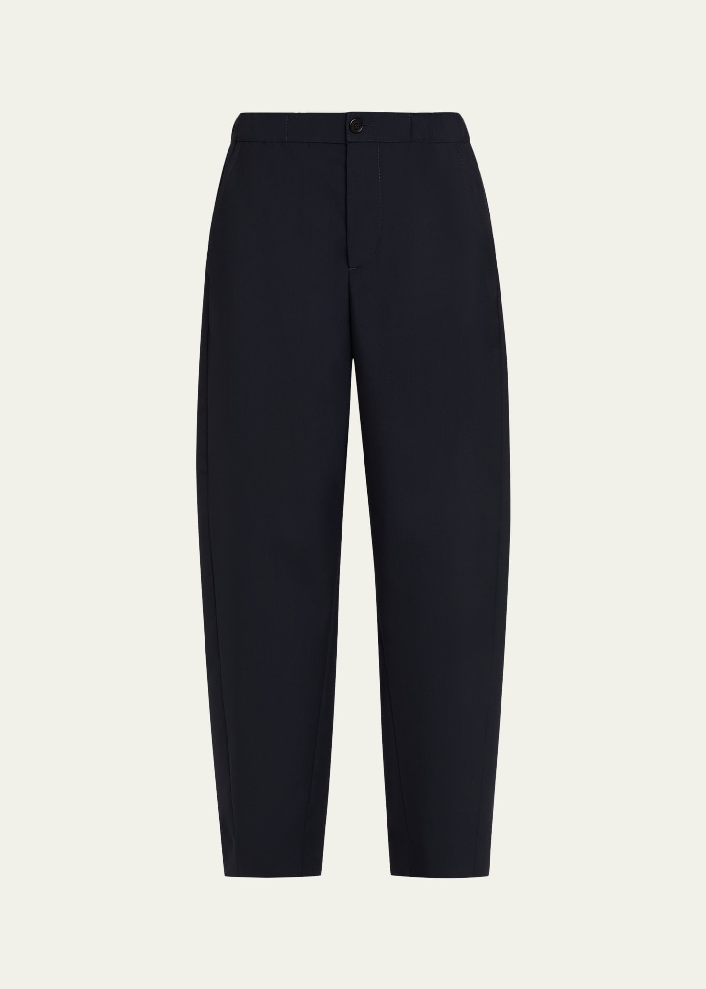 Elastic Waistband Straight-Leg Trousers - 1