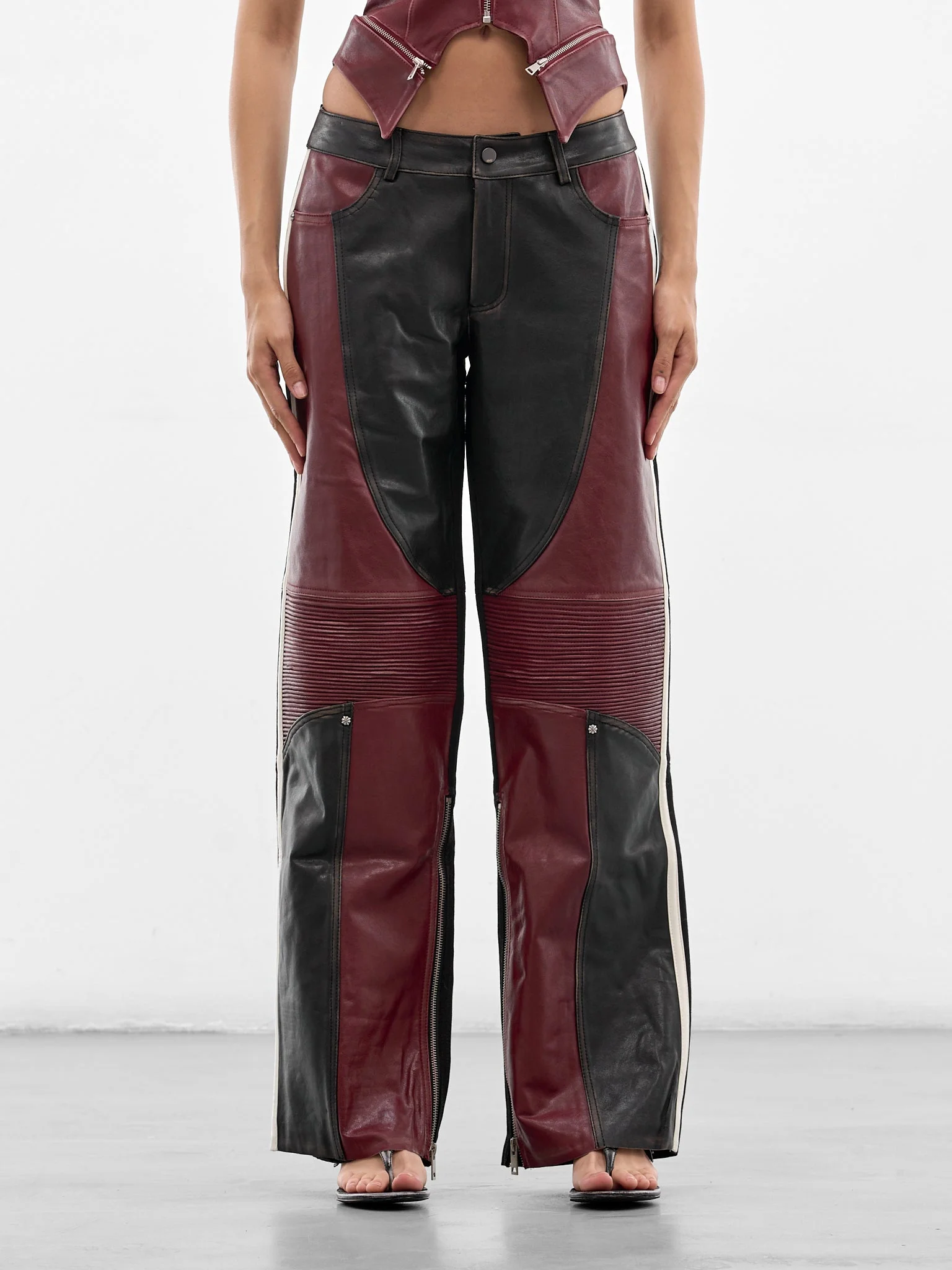 Leather & Wool Patchwork Rider Pants - 1