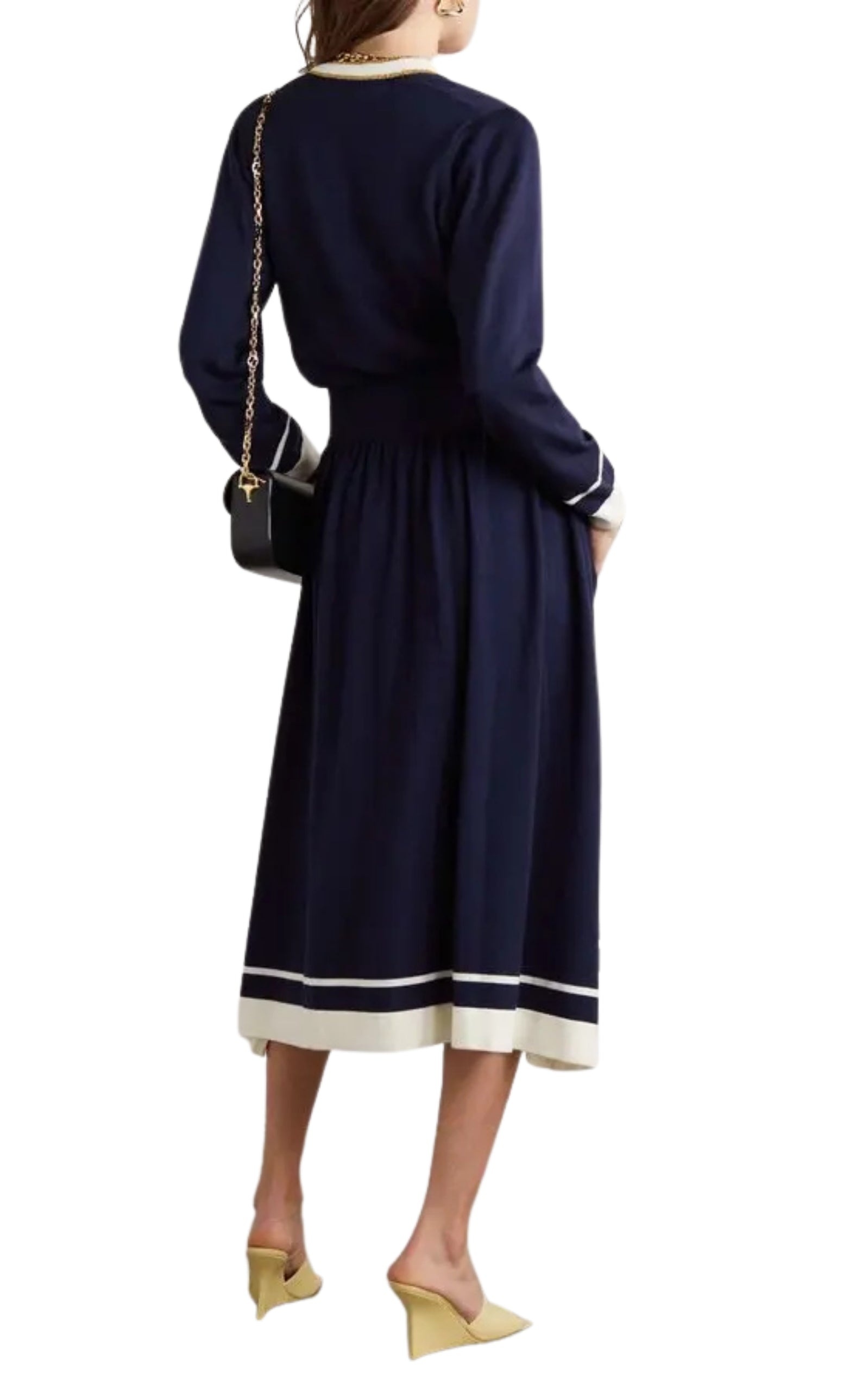 Button-Embellished Striped Wool Midi Dress - 3