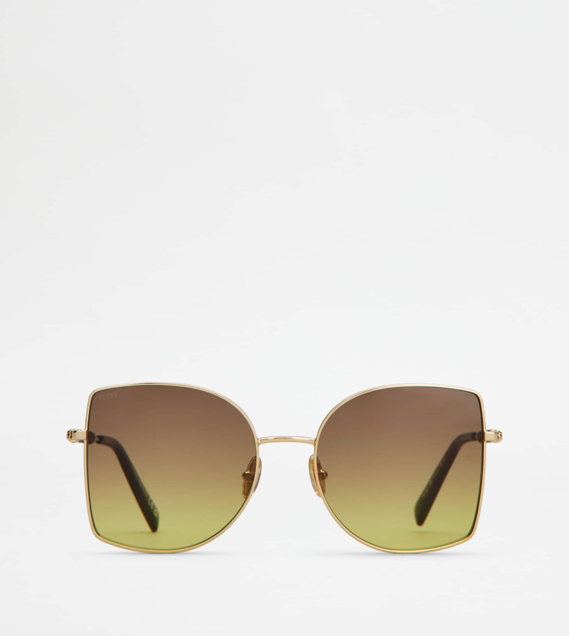 SUNGLASSES WITH TEMPLES IN LEATHER - GOLD 1
