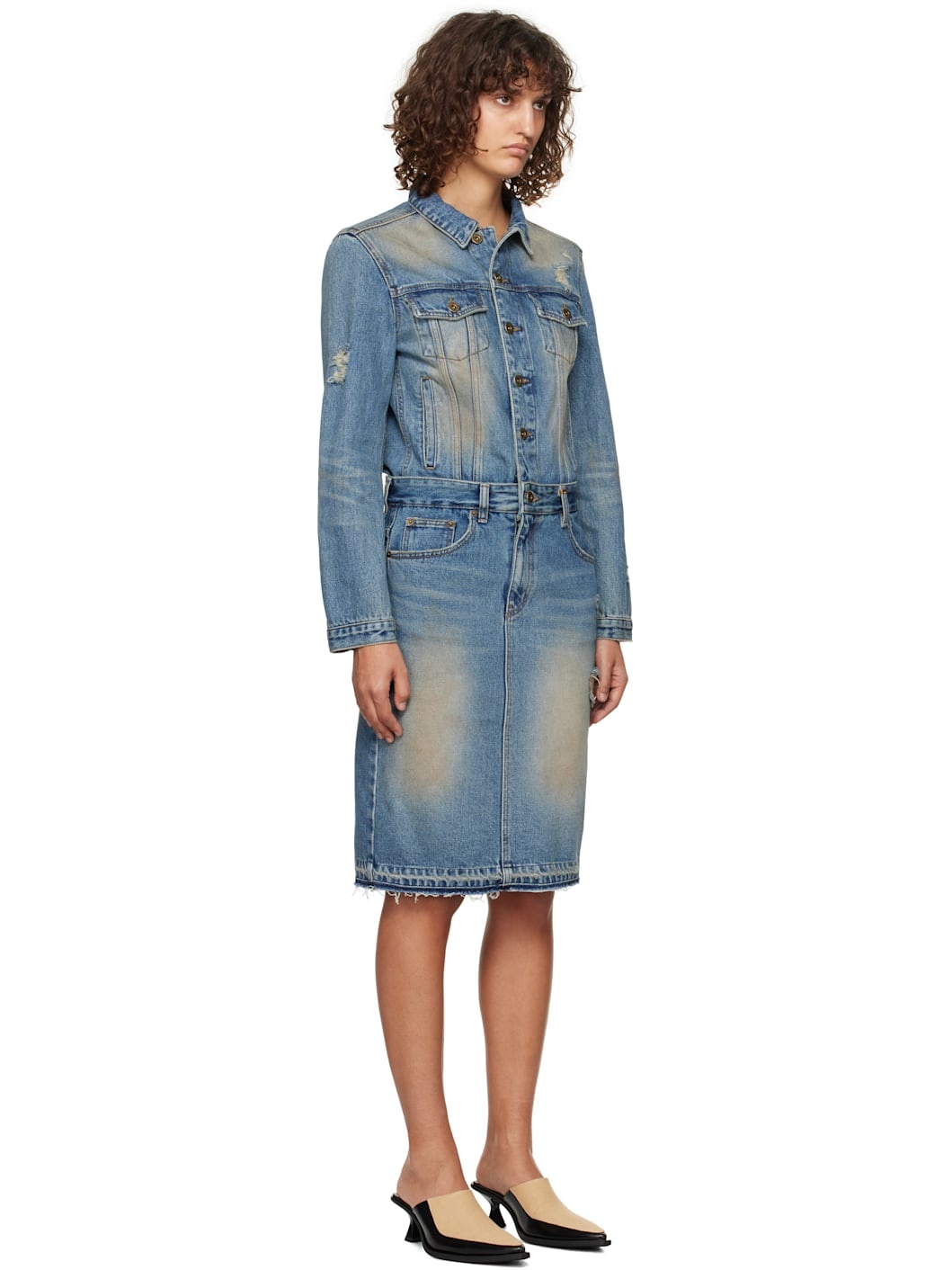 Blue Washed Denim Midi Dress - 2